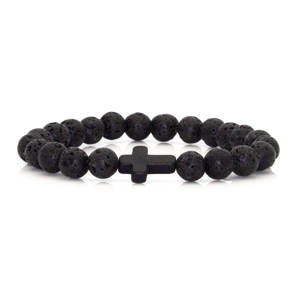 Cross Bead Bracelet: 8mm Volcanic Rock, Turquoise, Tiger's Eye, and Black Jade Bracelet—A Source of Energy and Protection