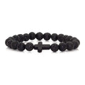 Cross Bead Bracelet: 8mm Volcanic Rock, Turquoise, Tiger's Eye, and Black Jade Bracelet—A Source of Energy and Protection