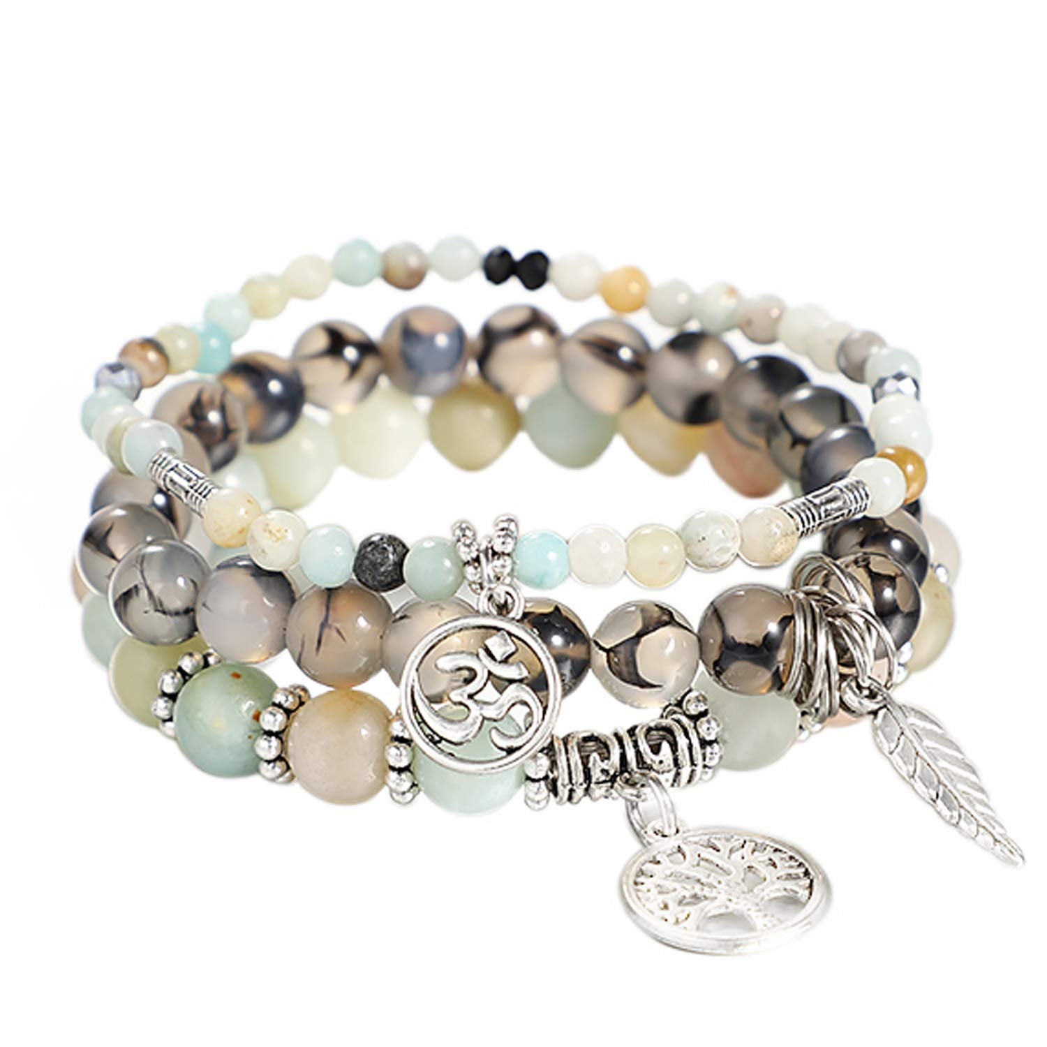Tree of Life Yoga Healing Stone Bracelets,Multilayer Lotus Chakra Stone Reiki Bracelet Sets,Anxiety Crystal Natural Stone,for Women Stress Relief