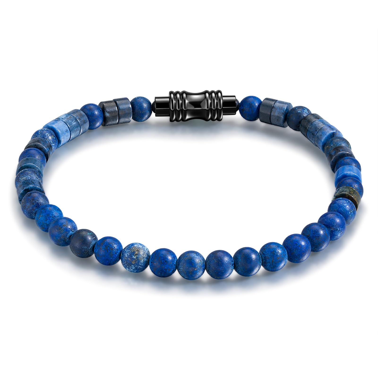 Beaded Bracelets for Men Women Hematite  Lapis Lazuli Mens Bracelet Gemstone Jewelry for Him