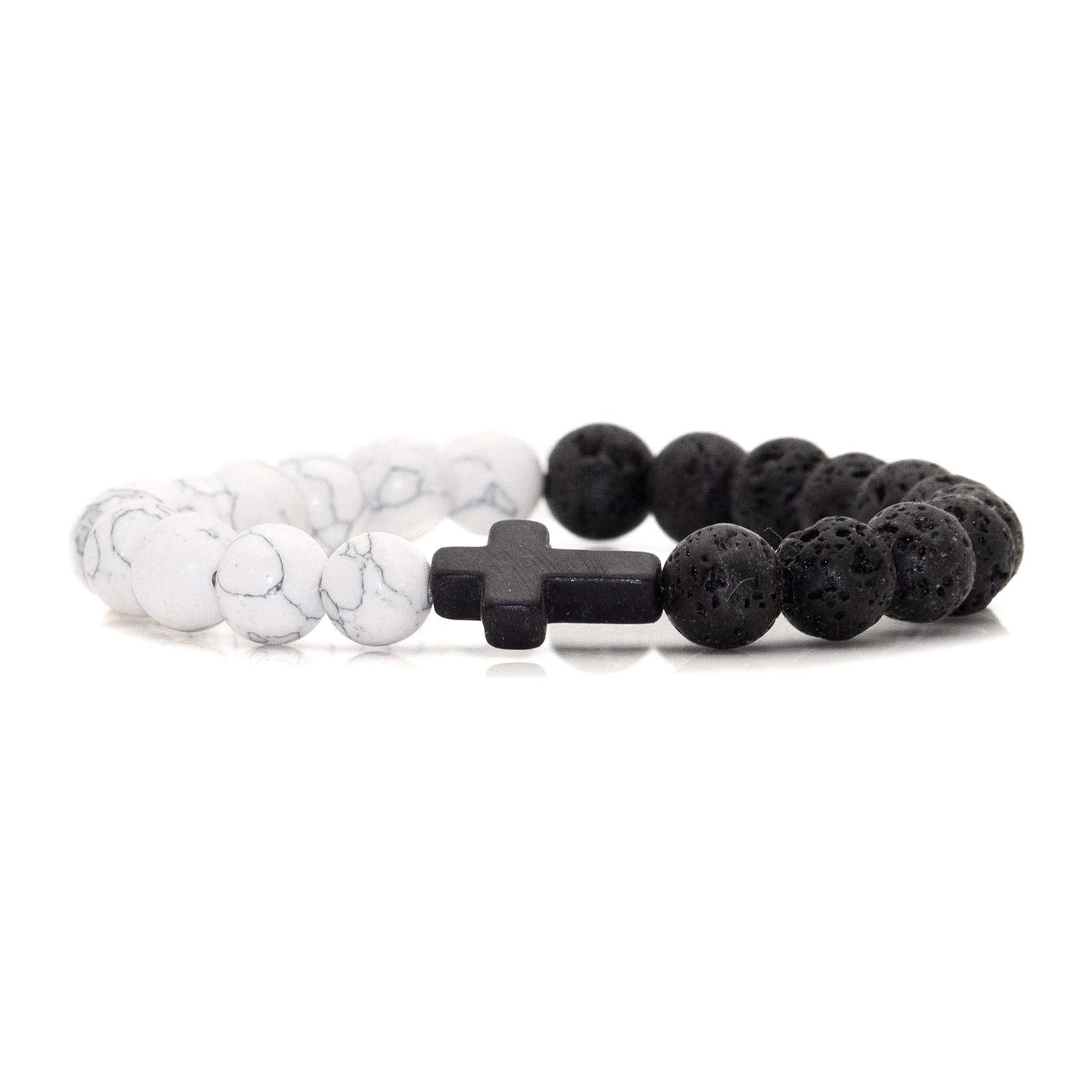 Cross Bead Bracelet: 8mm Volcanic Rock, Turquoise, Tiger's Eye, and Black Jade Bracelet—A Source of Energy and Protection