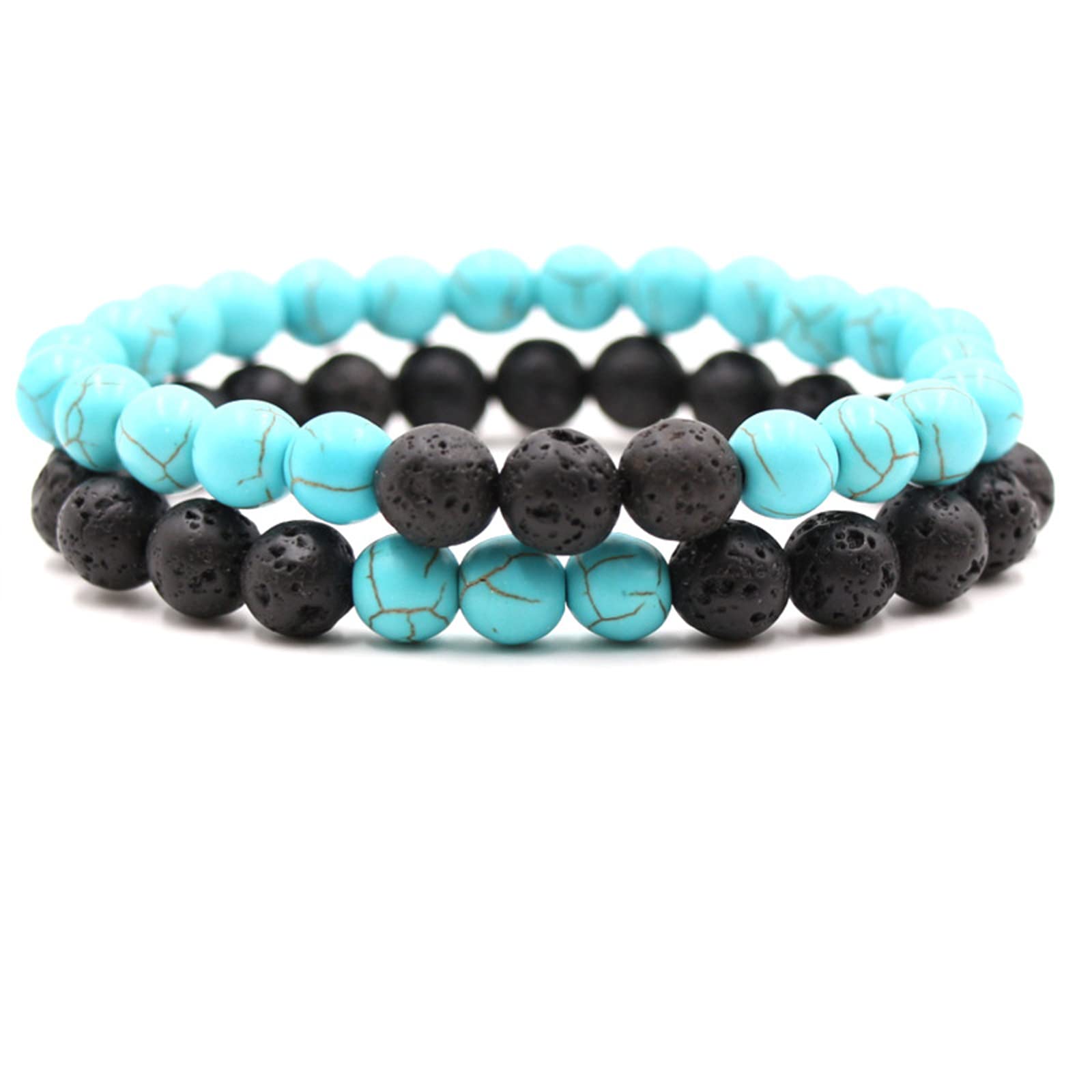2-Piece Set: Matte Lava Stone Bead Stretch Bracelets, Energy Yoga Bracelets, Couple's Set, Stress Relief, Healing, Aromatherapy Jewelry