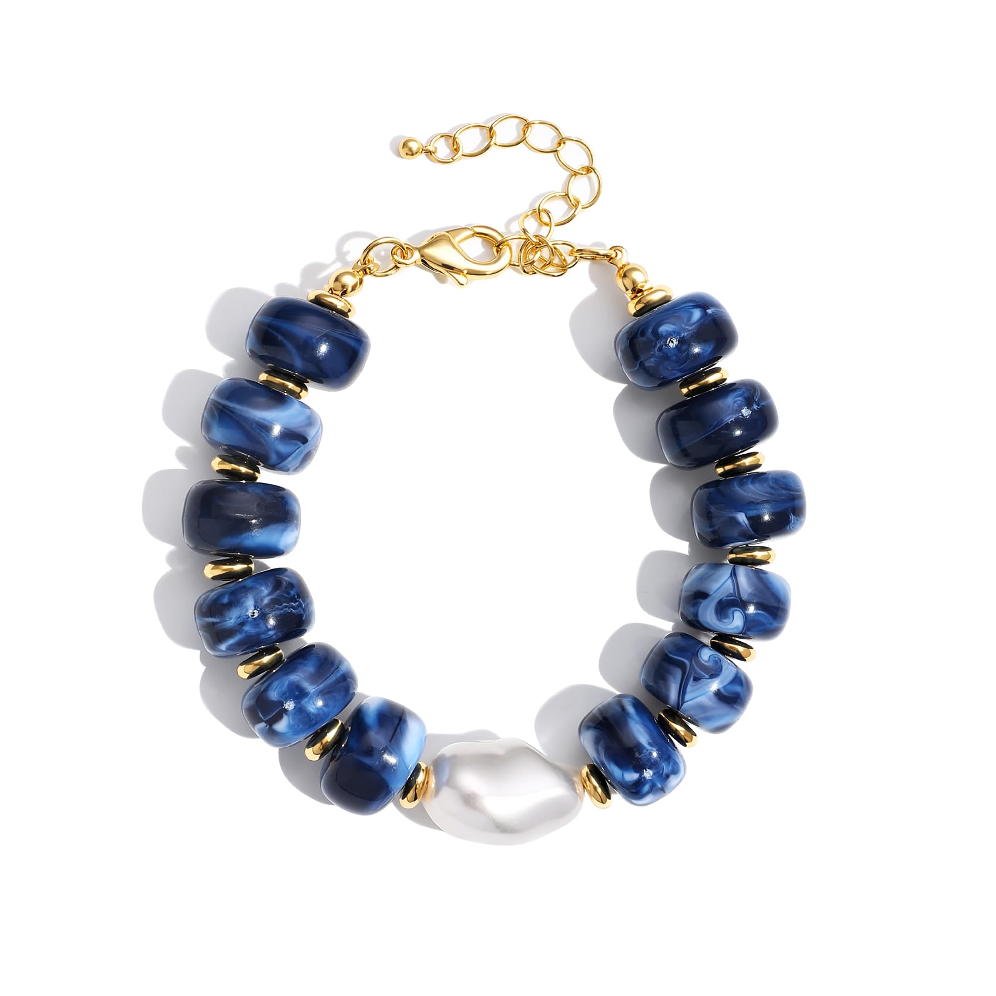 Chunky Beaded Bracelets for Women Boho Resin Beaded Bracelet with Pearl Colorful Acrylic Statement Bracelets Handmade Beads Jewelry Gift