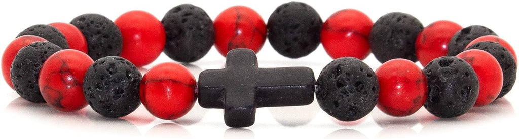 Cross Bead Bracelet: 8mm Volcanic Rock, Turquoise, Tiger's Eye, and Black Jade Bracelet—A Source of Energy and Protection
