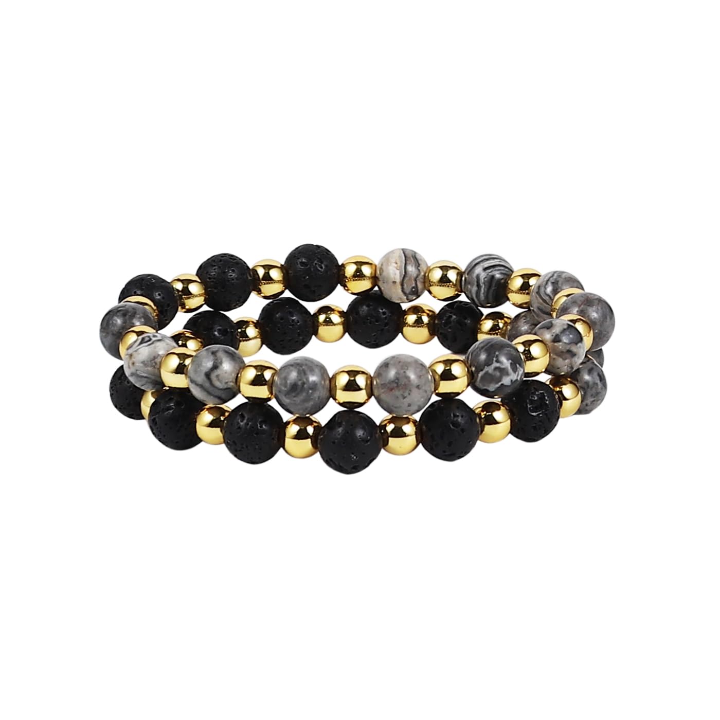 2-Piece Set: Matte Lava Stone Bead Stretch Bracelets, Energy Yoga Bracelets, Couple's Set, Stress Relief, Healing, Aromatherapy Jewelry