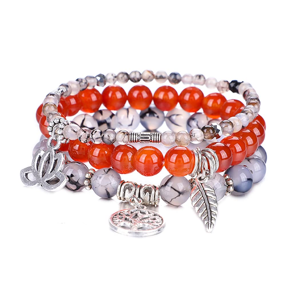 Tree of Life Yoga Healing Stone Bracelets,Multilayer Lotus Chakra Stone Reiki Bracelet Sets,Anxiety Crystal Natural Stone,for Women Stress Relief