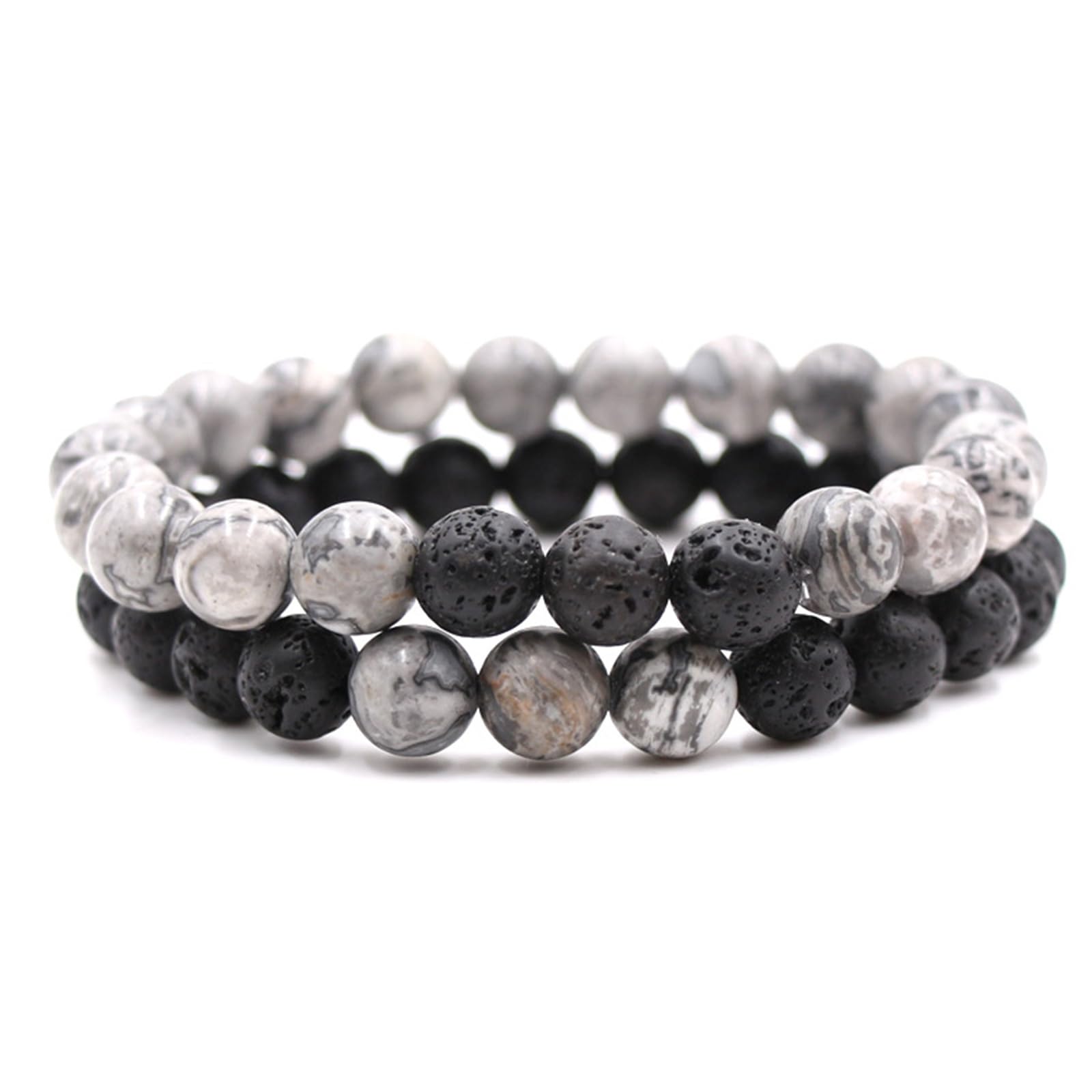 2-Piece Set: Natural Stone Bead Adjustable Bracelet, Essential Oil Diffuser, Aromatherapy Bracelet, Couple's Set, Friendship, Energy, Yoga, Stress Relief, Accessories