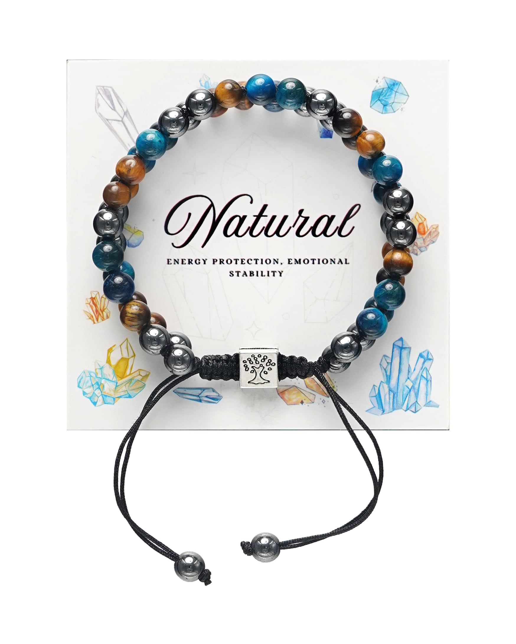 Triple Protection Energy Bracelet, Healing Crystals for Negative Energy Protection, Unisex Amulet with Obsidian, Tiger Eye, and Onyx Stones, Spiritual Jewelry for Men and Women, Healing, Manifestation, and Wellness
