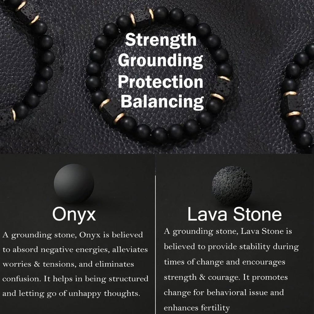 8mm Black Onyx and Volcanic Stone Bead Bracelet