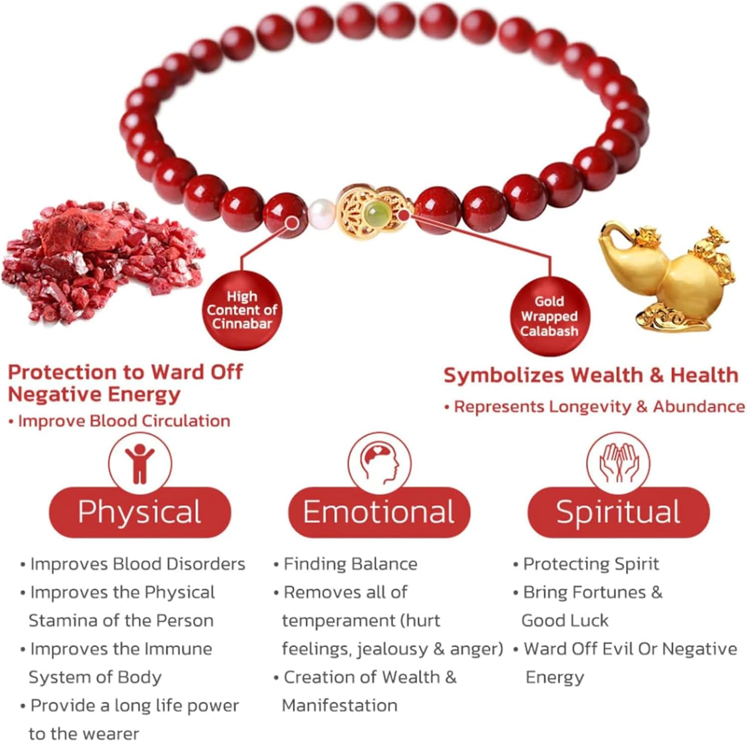 Feng Shui Bracelets, Cinnabar Pendants for Prosperity and Good Fortune, Amulets and Charms