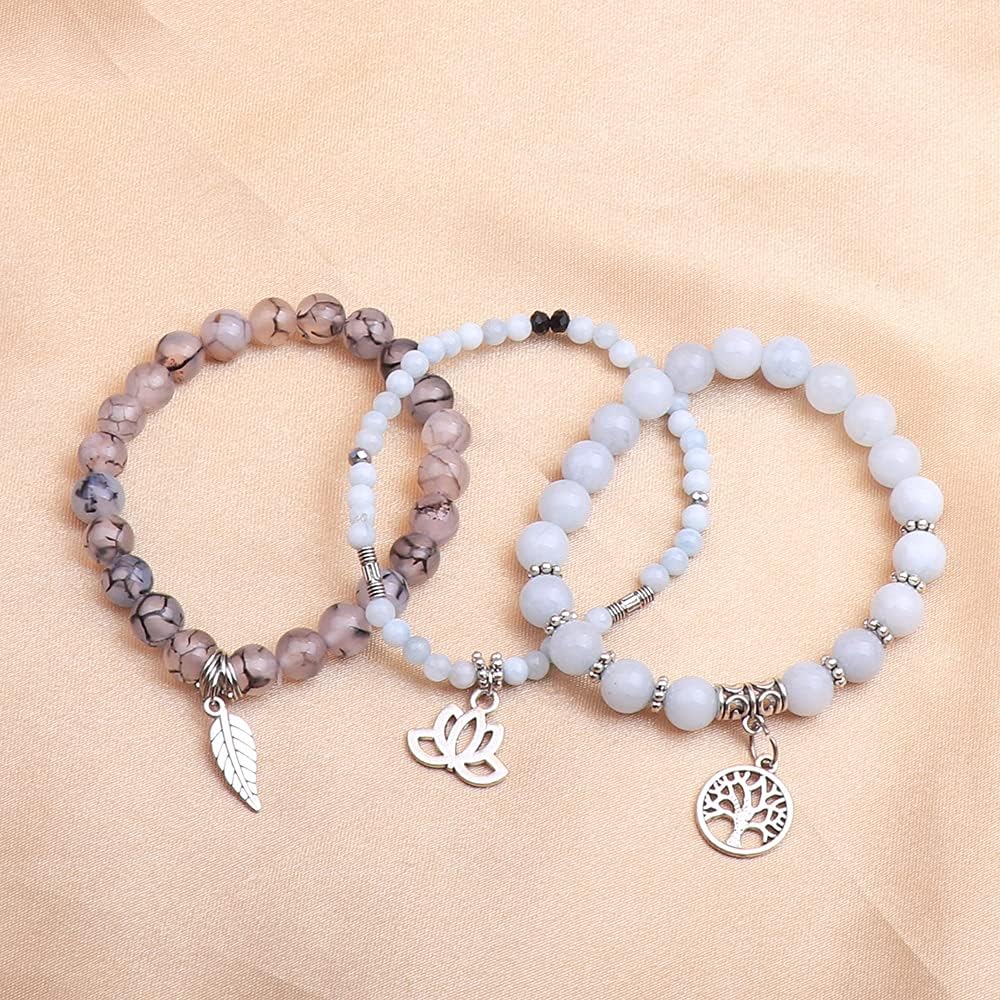 Tree of Life Yoga Healing Stone Bracelets,Multilayer Lotus Chakra Stone Reiki Bracelet Sets,Anxiety Crystal Natural Stone,for Women Stress Relief