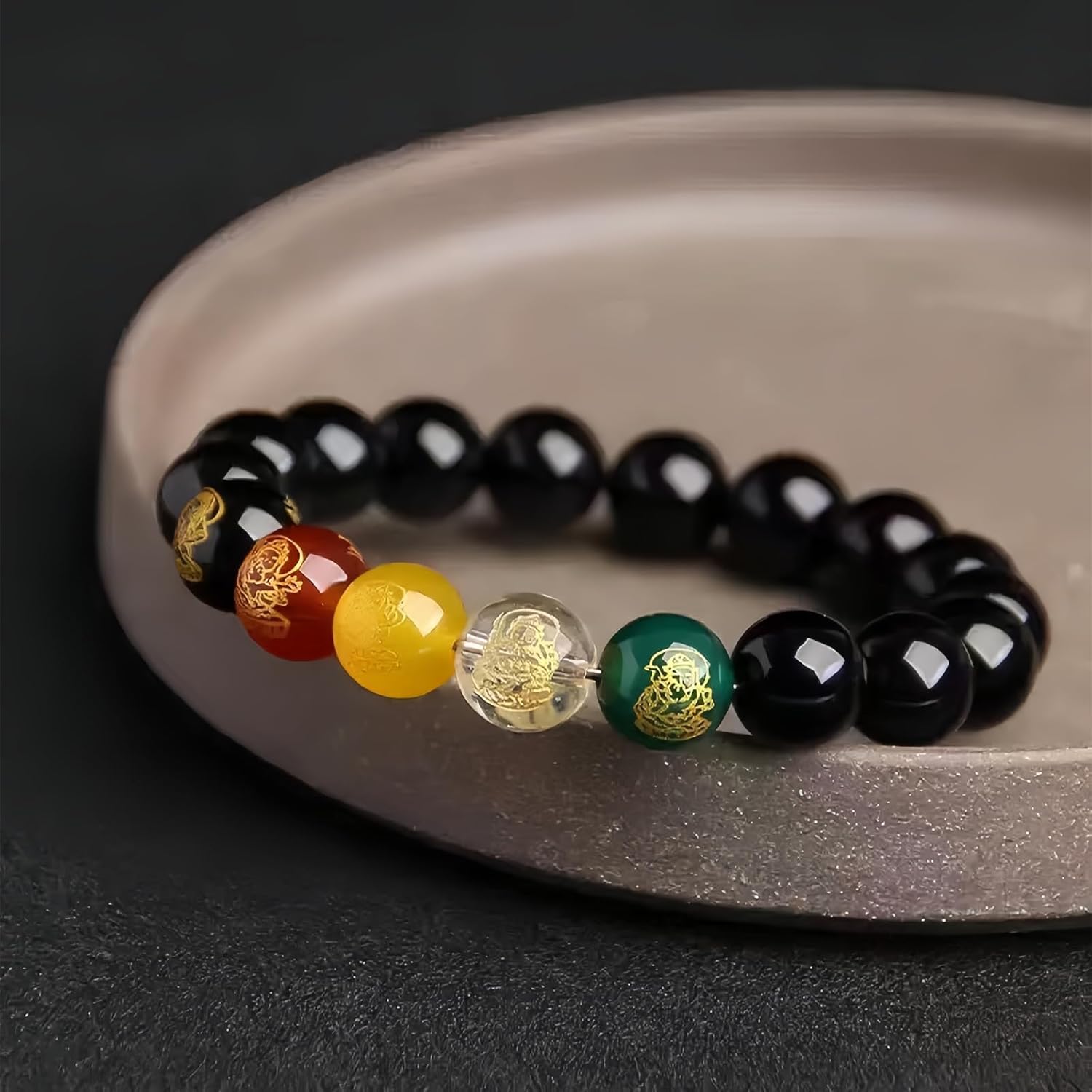 Vermillion Stone Feng Shui Bracelet - Five Elements Wealth and Protection Jewelry, Brings Prosperity Energy, Spiritual Gift for Men and Women (12mm Beads)
