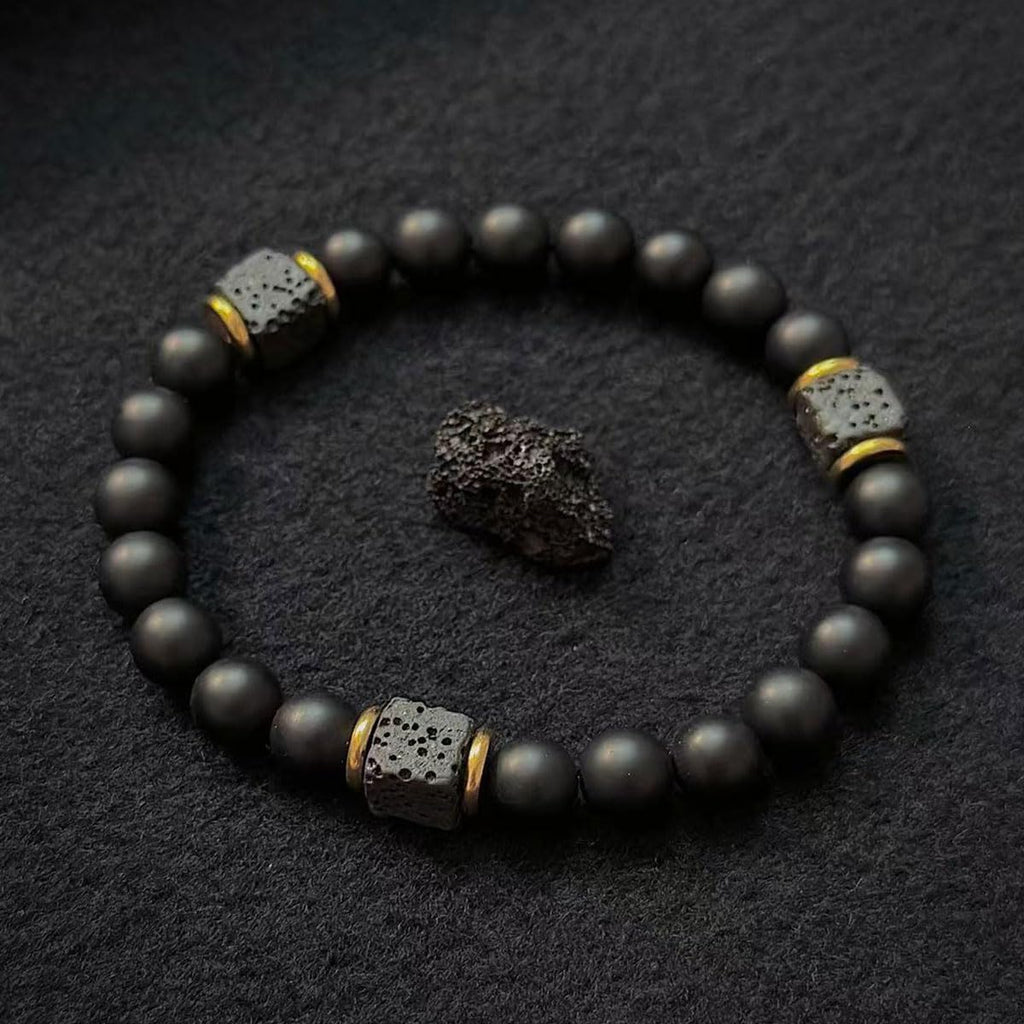 8mm Black Onyx and Volcanic Stone Bead Bracelet