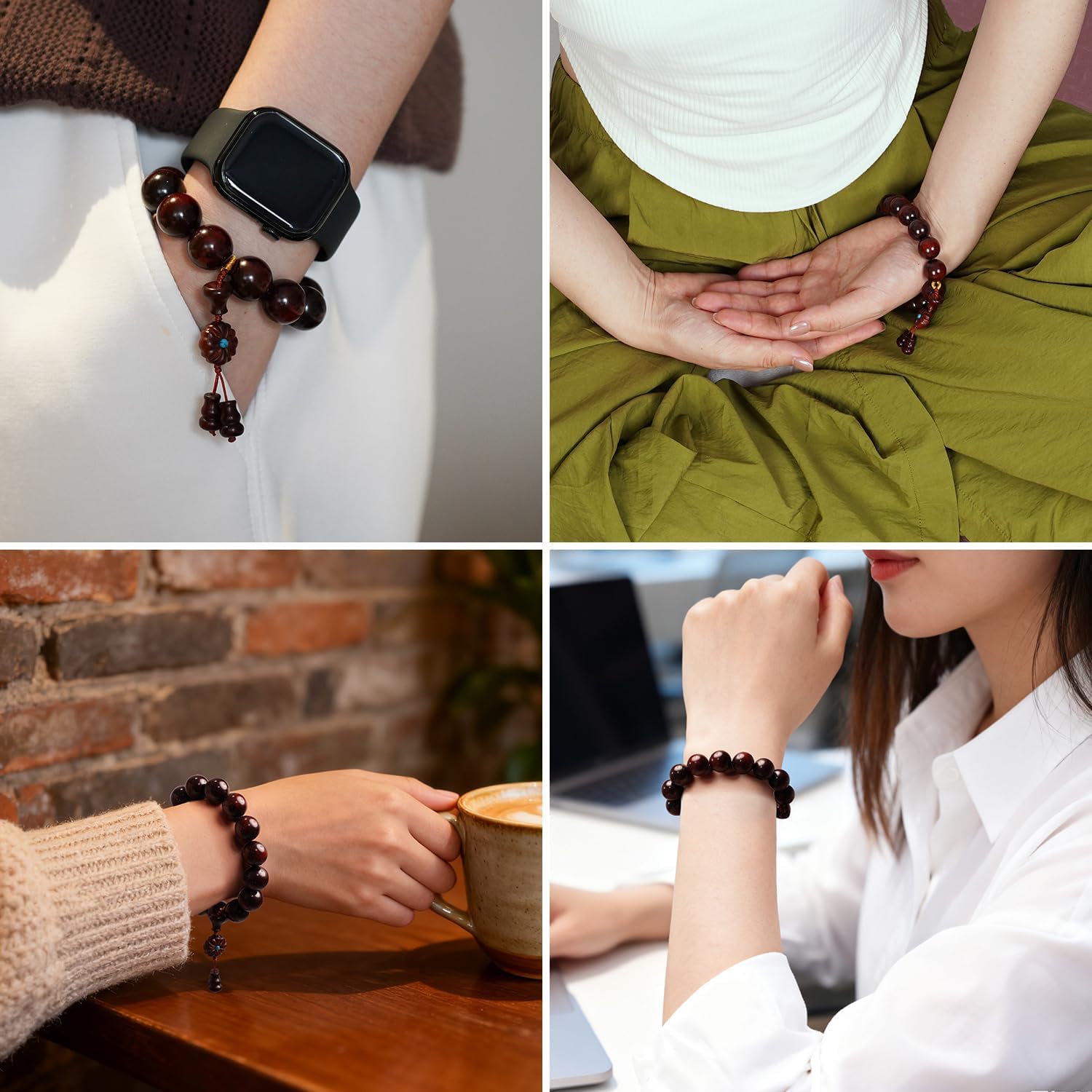 Meditation Bead Bracelets, Handcrafted Sandalwood Prayer Beads, Buddhist Blessing Rosewood Bracelets