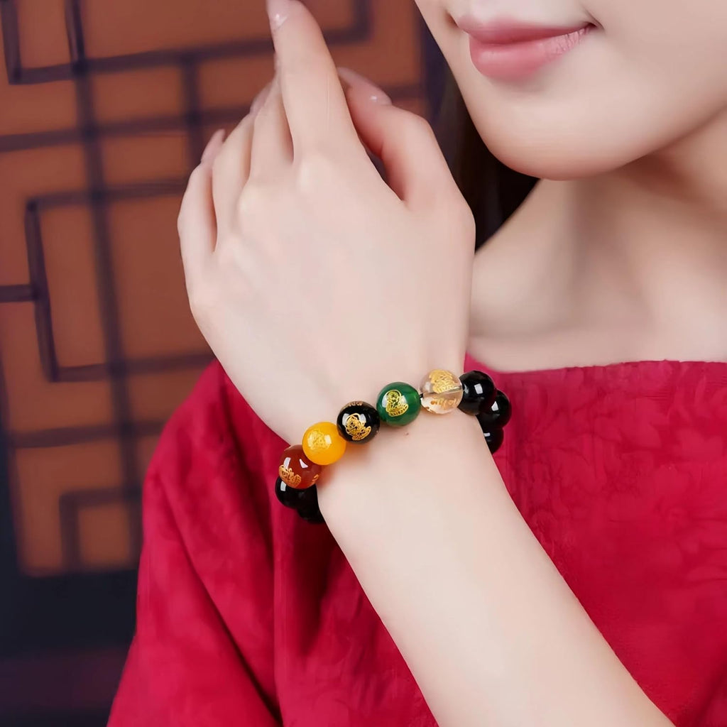 Vermillion Stone Feng Shui Bracelet - Five Elements Wealth and Protection Jewelry, Brings Prosperity Energy, Spiritual Gift for Men and Women (12mm Beads)