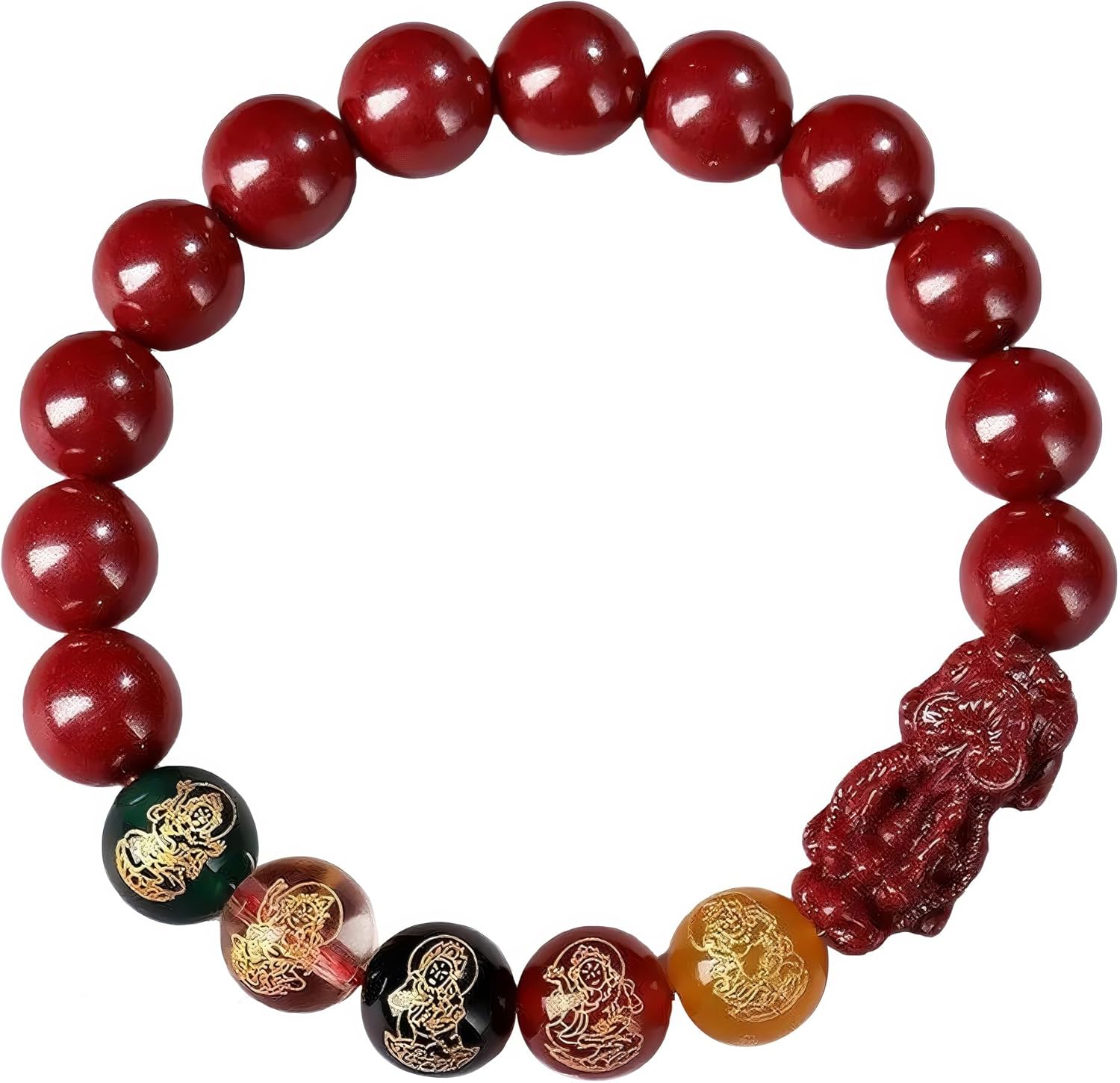 Feng Shui Cinnabar Pi Xiu Bracelet, Five Gods of Wealth Beads for Prosperity, Good Luck Amulet for Men & Women