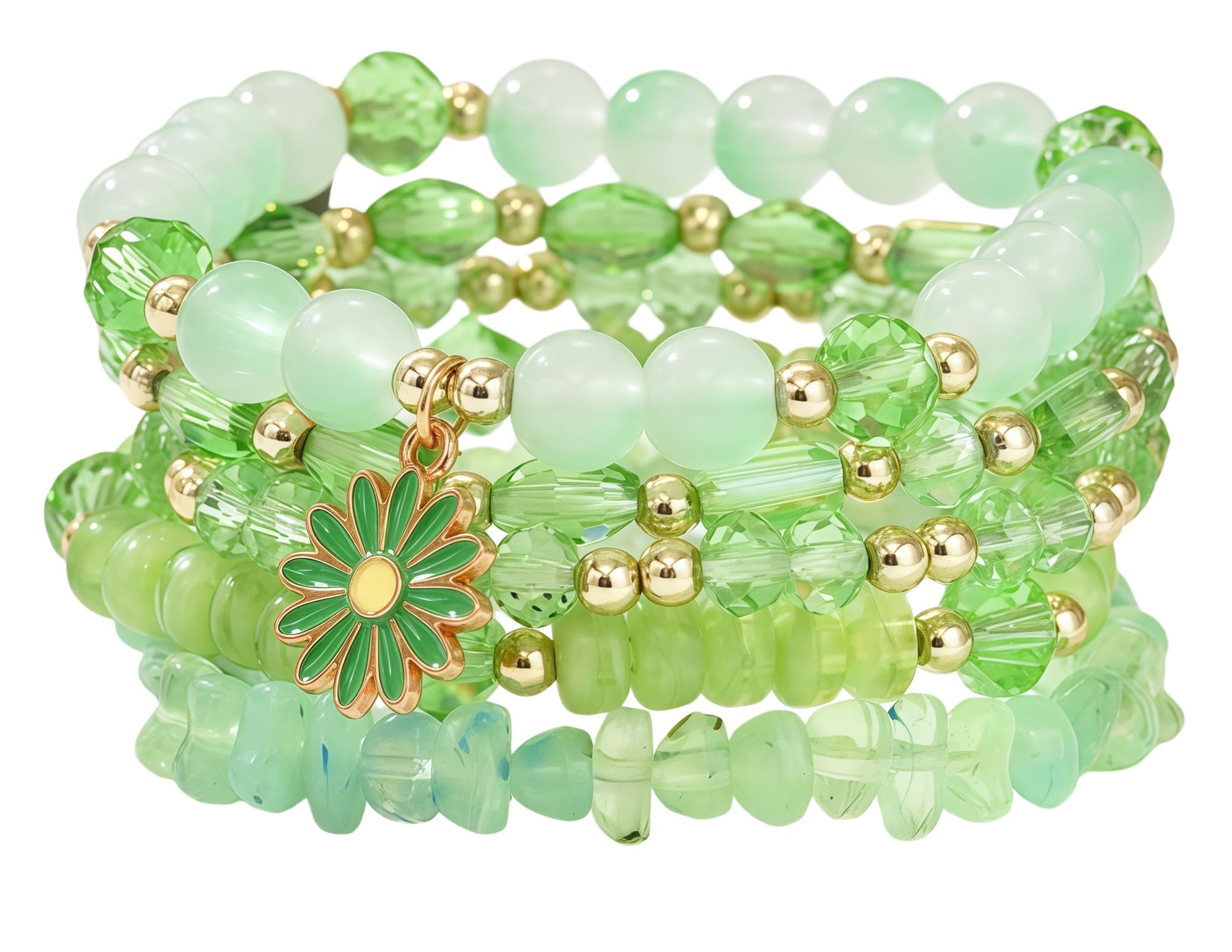 Boho Flower Beaded Bracelet Set for Women - Multilayer Crystal & Flower Charm Stackable Bracelets, Fashion Jewelry Gift for Her