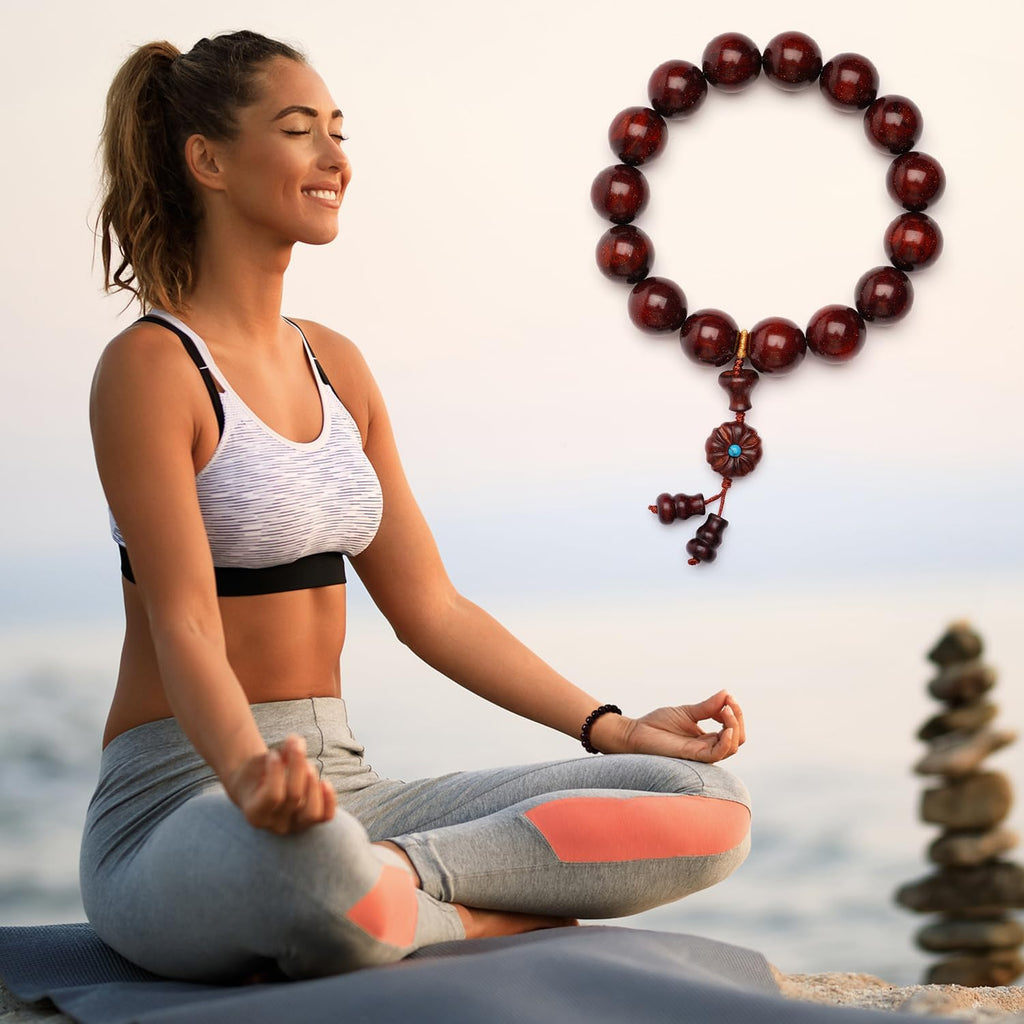 Meditation Bead Bracelets, Handcrafted Sandalwood Prayer Beads, Buddhist Blessing Rosewood Bracelets