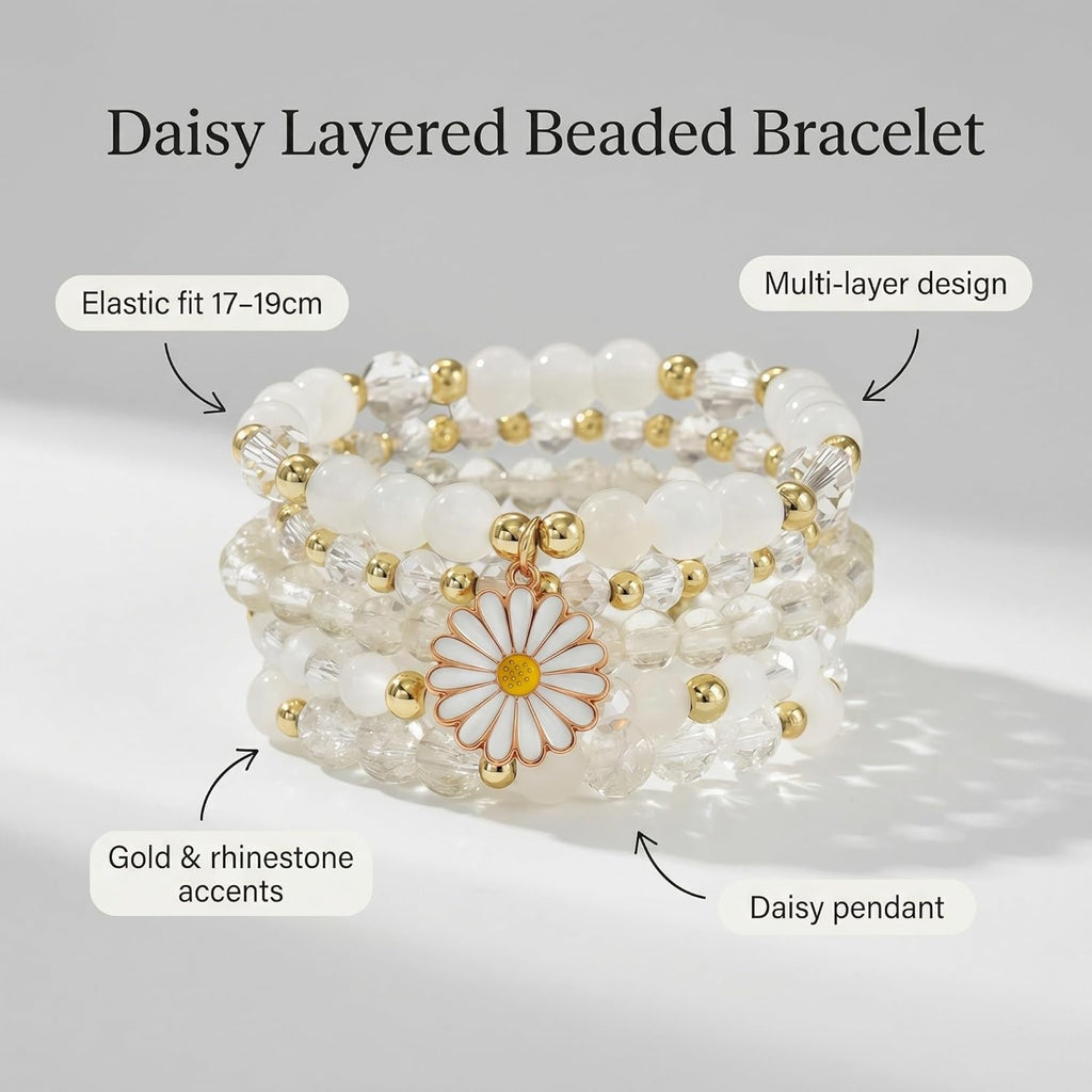 Boho Flower Beaded Bracelet Set for Women - Multilayer Crystal & Flower Charm Stackable Bracelets, Fashion Jewelry Gift for Her