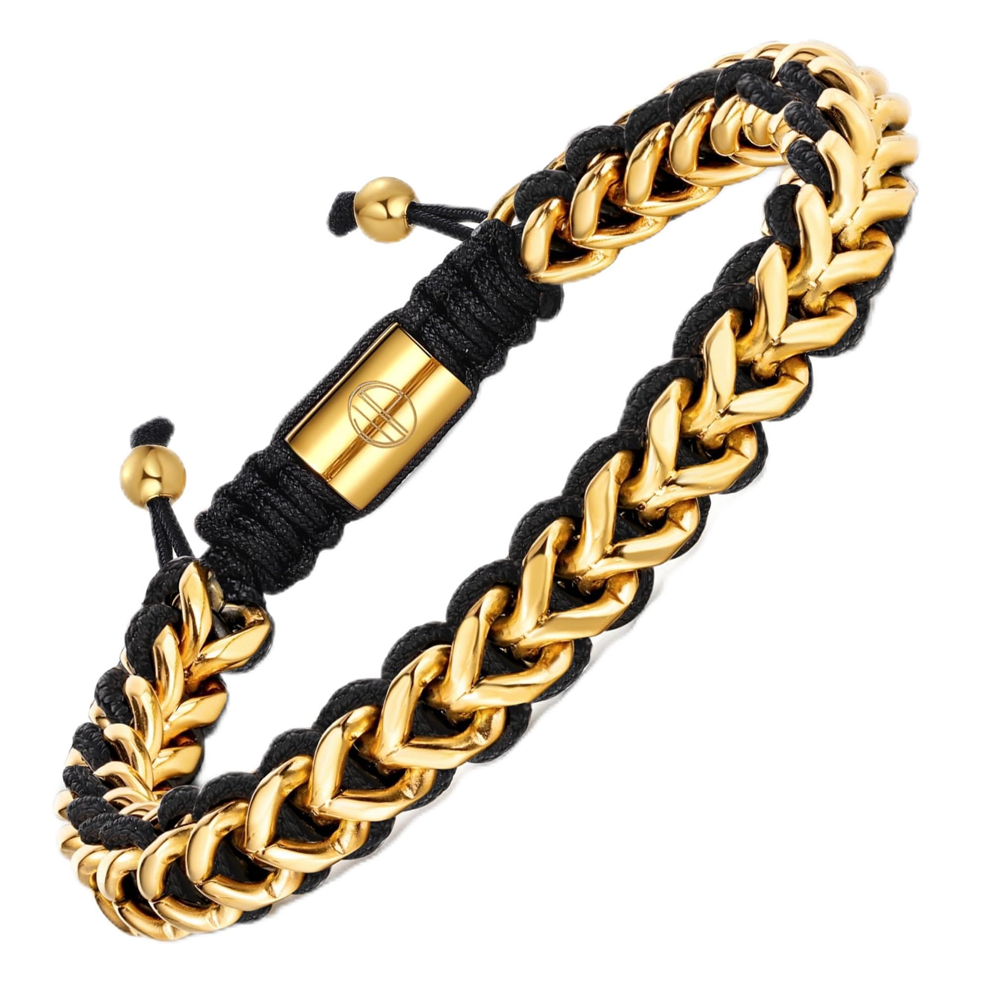 Gold-Plated Bracelets for Men 18K Gold Plated Franco Link Chain Stainless Steel Bracelet Adjustable Bracelet Mens Jewelry Birthday Gift