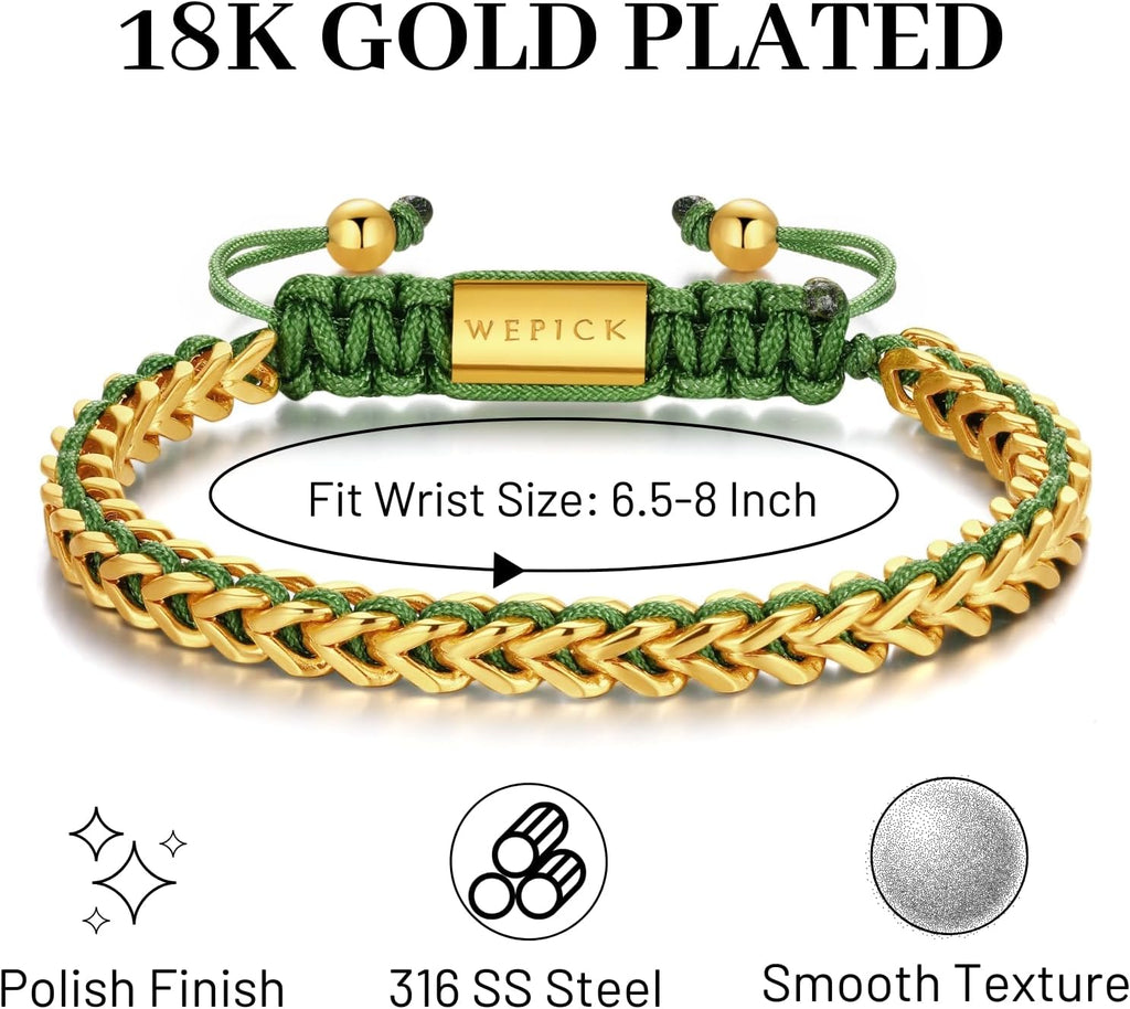 Gold-Plated Bracelets for Men 18K Gold Plated Franco Link Chain Stainless Steel Bracelet Adjustable Bracelet Mens Jewelry Birthday Gift