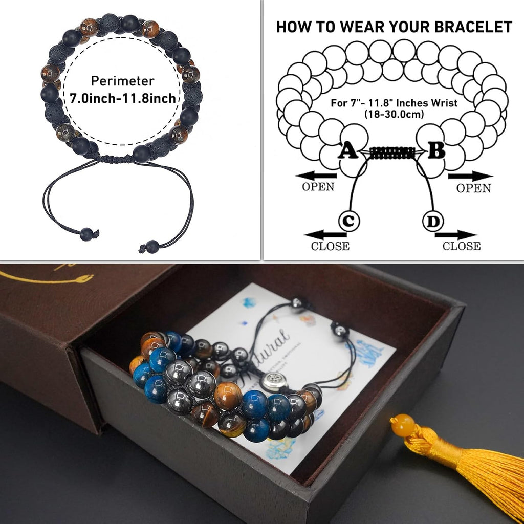 Triple Protection Energy Bracelet, Healing Crystals for Negative Energy Protection, Unisex Amulet with Obsidian, Tiger Eye, and Onyx Stones, Spiritual Jewelry for Men and Women, Healing, Manifestation, and Wellness