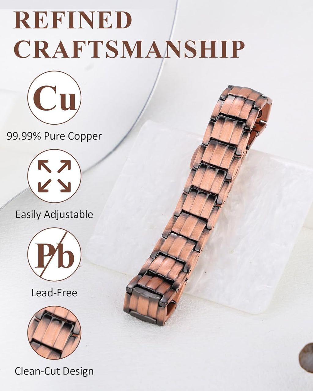 Patriotic Design Magnetic Bracelets for Men, Ultra Strength 99.9% Pure Copper Bracelet with 5000 Gauss Magnets, Adjustable Size with Sizing Tool & Gift Box
