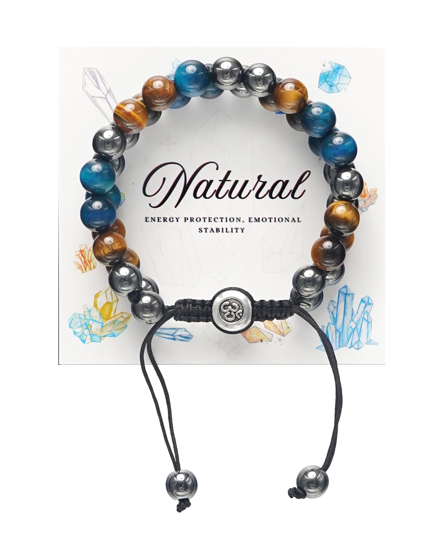 Triple Protection Energy Bracelet, Healing Crystals for Negative Energy Protection, Unisex Amulet with Obsidian, Tiger Eye, and Onyx Stones, Spiritual Jewelry for Men and Women, Healing, Manifestation, and Wellness