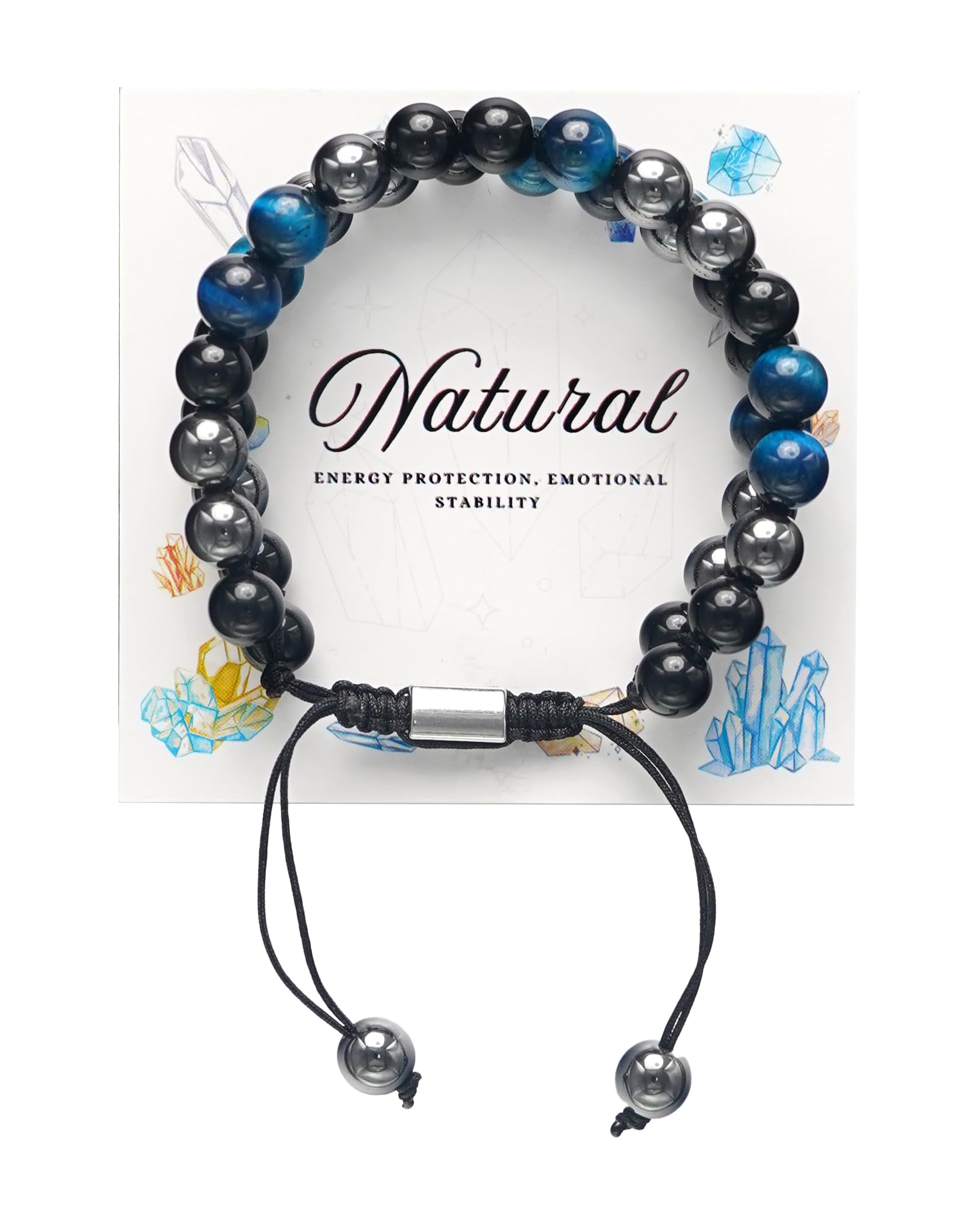 Triple Protection Energy Bracelet, Healing Crystals for Negative Energy Protection, Unisex Amulet with Obsidian, Tiger Eye, and Onyx Stones, Spiritual Jewelry for Men and Women, Healing, Manifestation, and Wellness