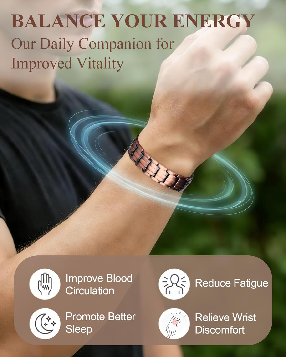 Patriotic Design Magnetic Bracelets for Men, Ultra Strength 99.9% Pure Copper Bracelet with 5000 Gauss Magnets, Adjustable Size with Sizing Tool & Gift Box