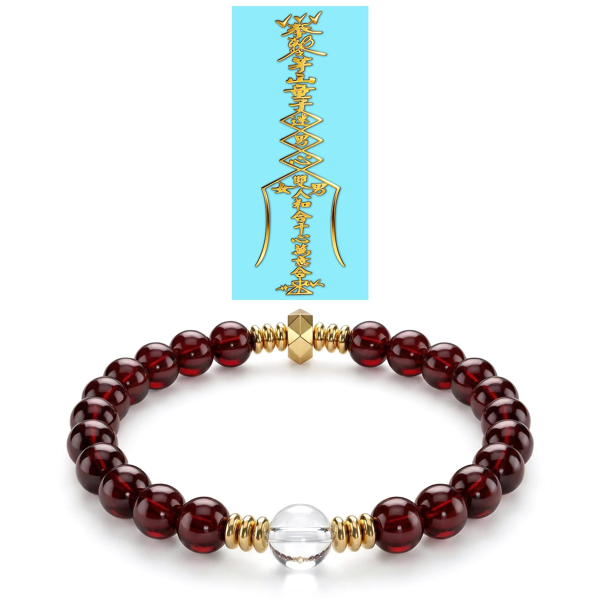 LINGYUAN Feng Shui Wealth and Luck Bracelet with Gold Foil Five Gods Amulet-Red Agate Cinnabar Gemstone Bracelet for Prosperity, Protection & Success, Lucky Charm Gift for Men & Women