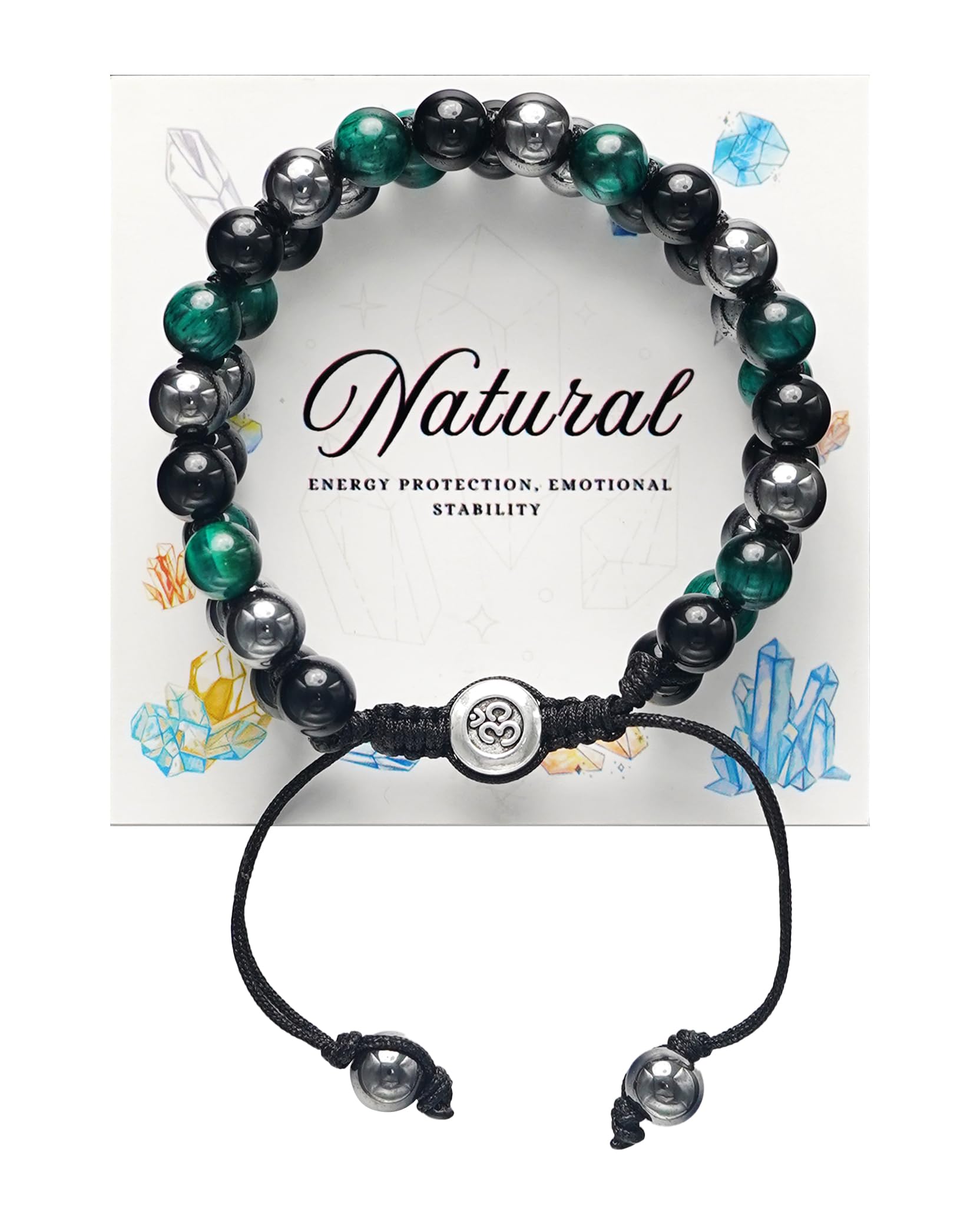 Triple Protection Energy Bracelet, Healing Crystals for Negative Energy Protection, Unisex Amulet with Obsidian, Tiger Eye, and Onyx Stones, Spiritual Jewelry for Men and Women, Healing, Manifestation, and Wellness