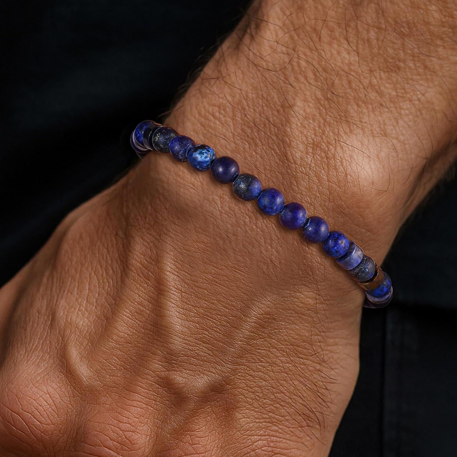 Beaded Bracelets for Men Women Hematite  Lapis Lazuli Mens Bracelet Gemstone Jewelry for Him