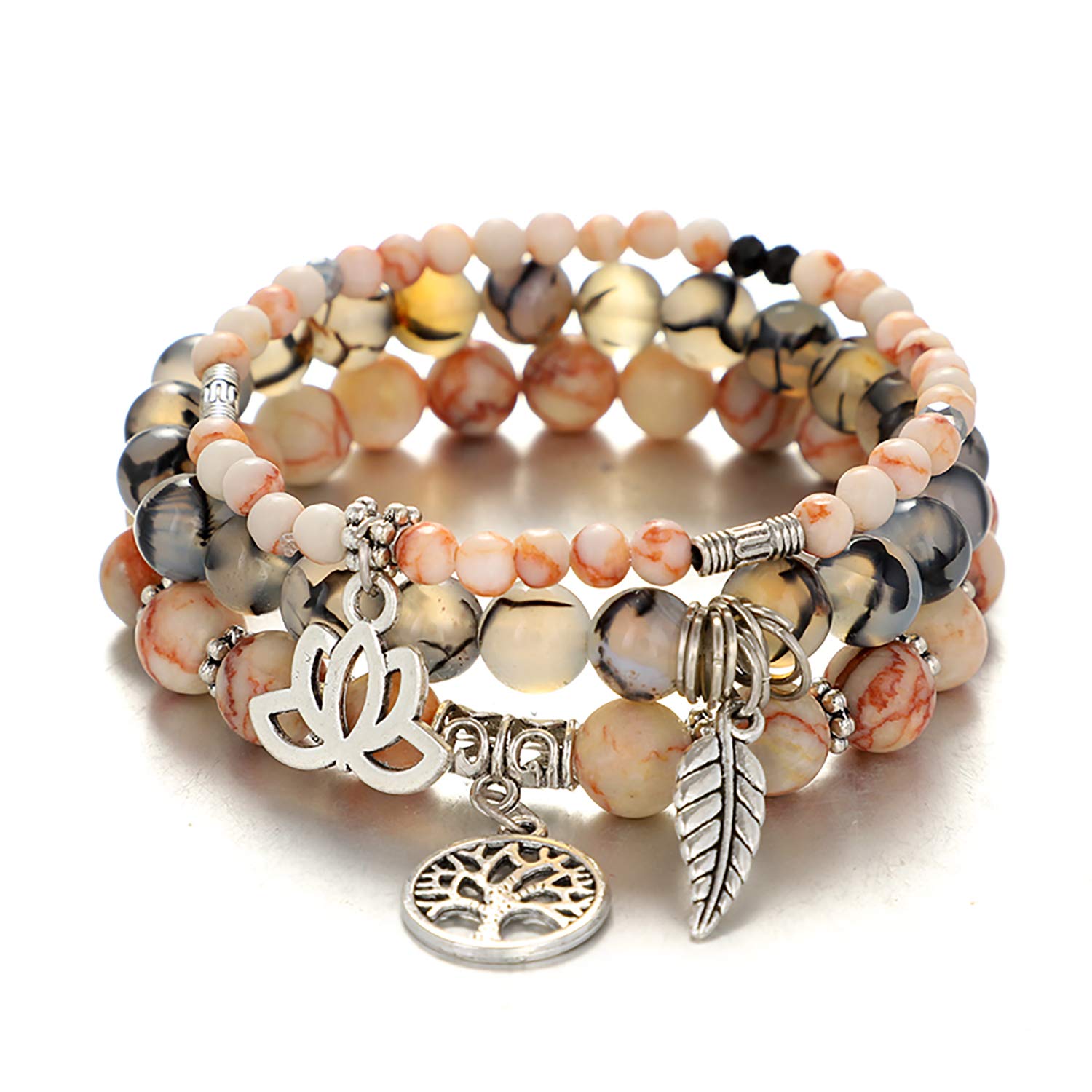 Tree of Life Yoga Healing Stone Bracelets,Multilayer Lotus Chakra Stone Reiki Bracelet Sets,Anxiety Crystal Natural Stone,for Women Stress Relief
