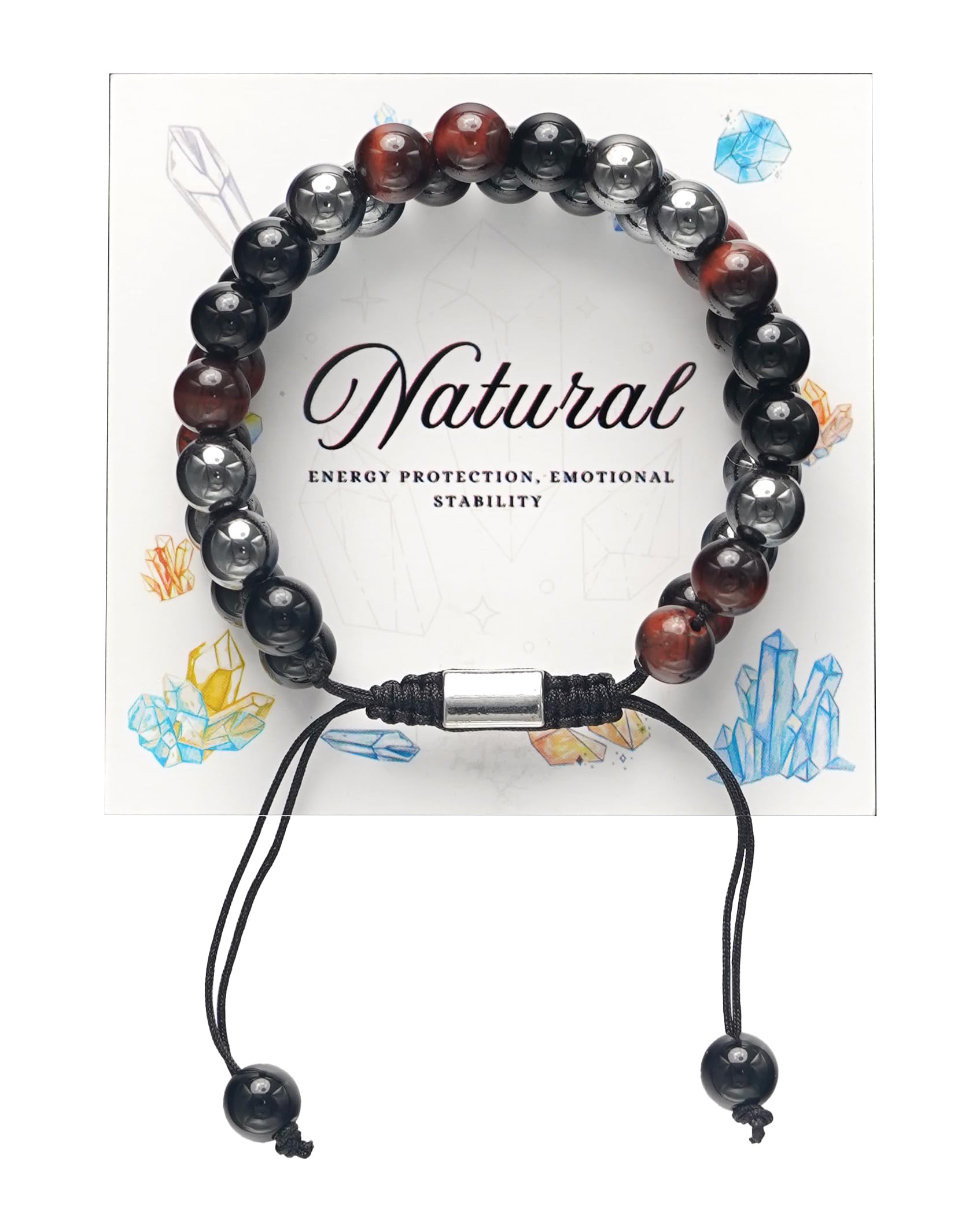 Triple Protection Energy Bracelet, Healing Crystals for Negative Energy Protection, Unisex Amulet with Obsidian, Tiger Eye, and Onyx Stones, Spiritual Jewelry for Men and Women, Healing, Manifestation, and Wellness