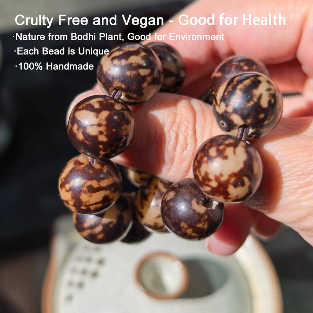 Natural Amber Bodhi Bracelets for Yoga, Meditation, Healing, 15mm Round Beads Handmade Stretch Bracelet 6.5-7"