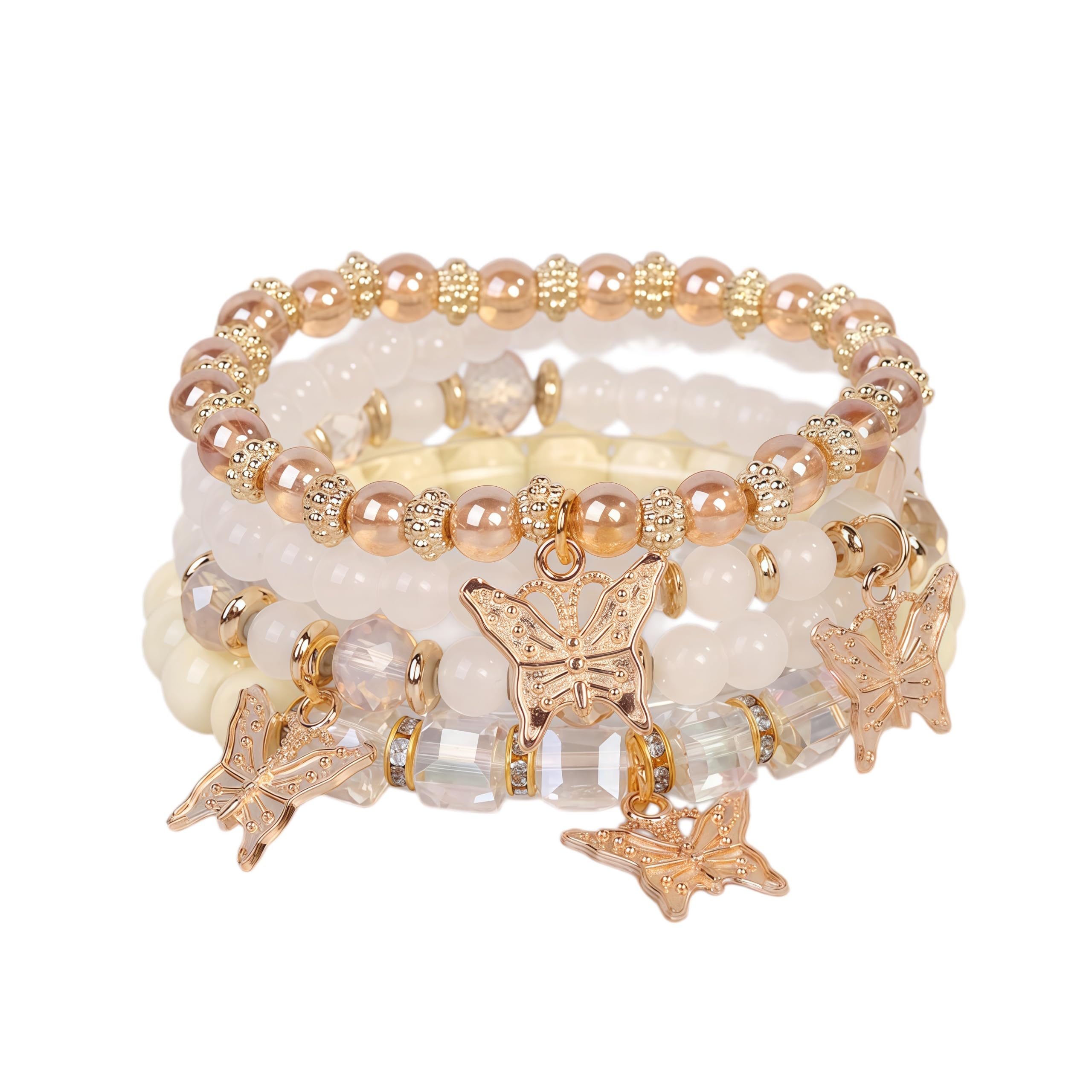 Boho Flower Beaded Bracelet Set for Women - Multilayer Crystal & Flower Charm Stackable Bracelets, Fashion Jewelry Gift for Her