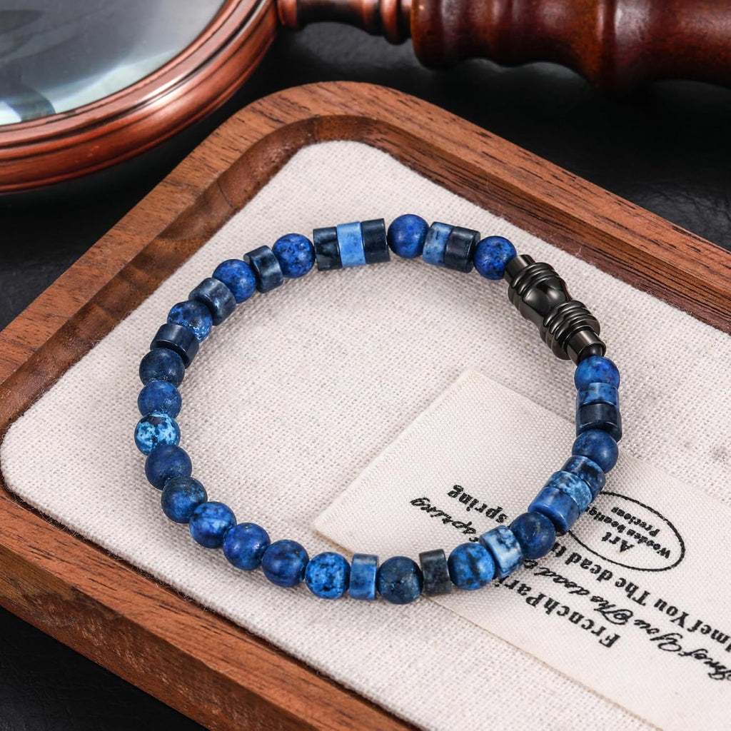 Beaded Bracelets for Men Women Hematite  Lapis Lazuli Mens Bracelet Gemstone Jewelry for Him