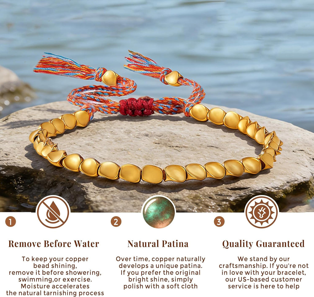 Hand-woven Tibetan-style copper bracelet, adjustable, for meditation and self-healing