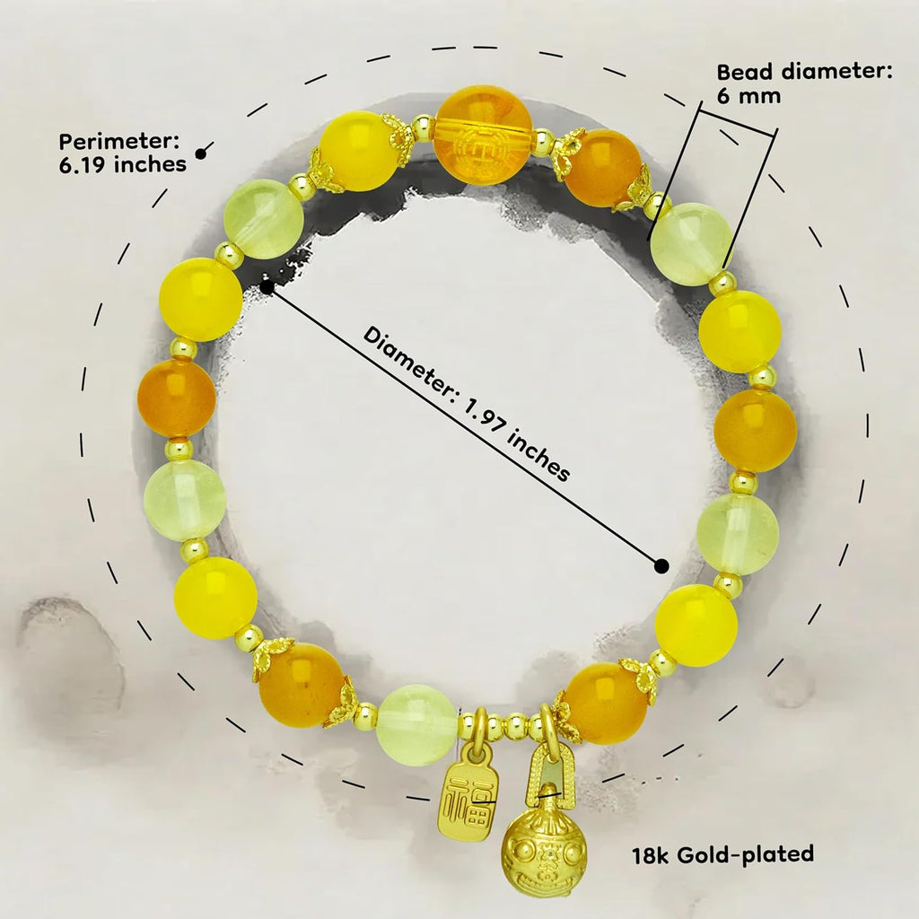 Feng Shui Bracelet for Women – Crystal Beaded Energy Bracelet with Imperial Palace-Style Gold-Swallowing Beast, Good Luck, Wealth & Positive Energy