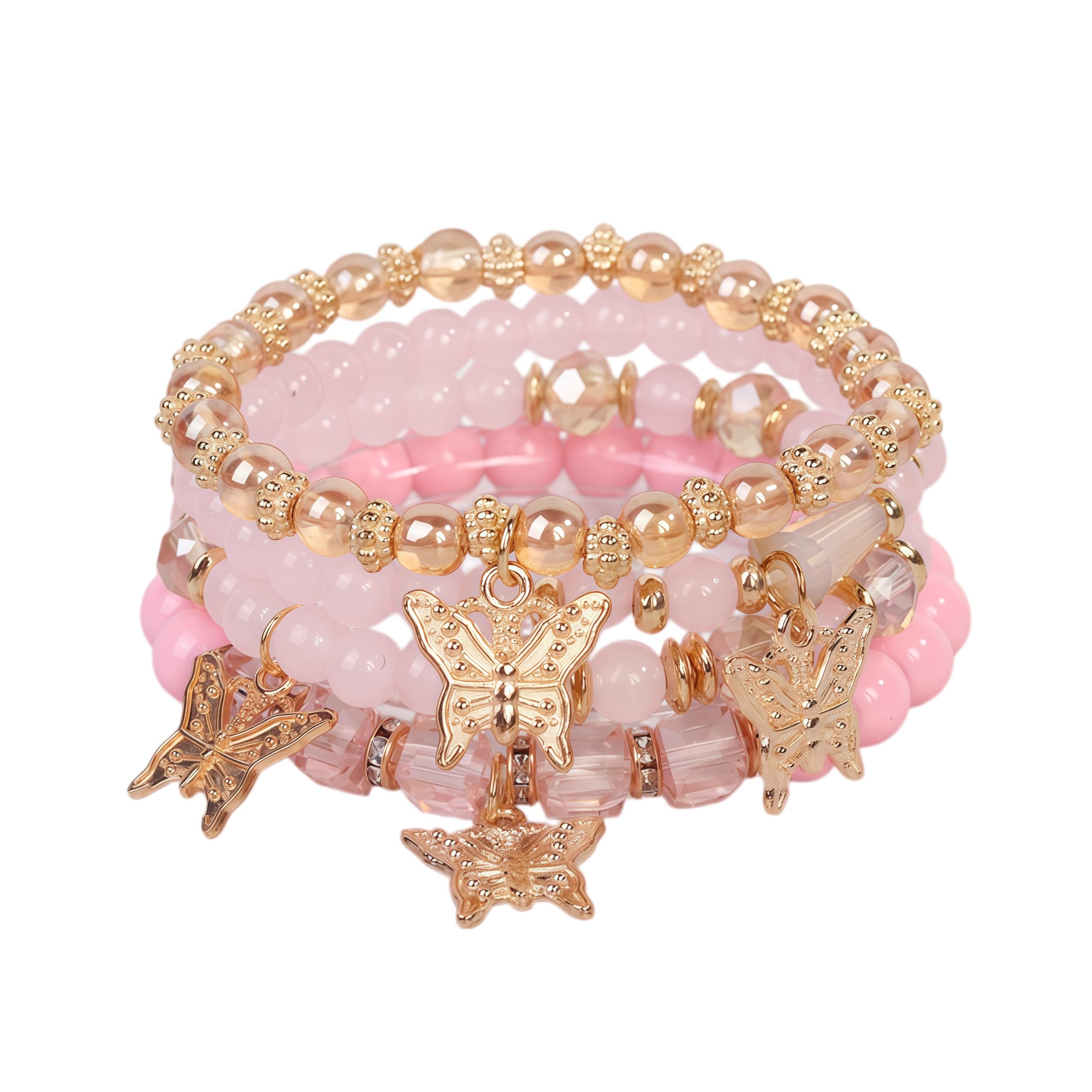 Boho Flower Beaded Bracelet Set for Women - Multilayer Crystal & Flower Charm Stackable Bracelets, Fashion Jewelry Gift for Her