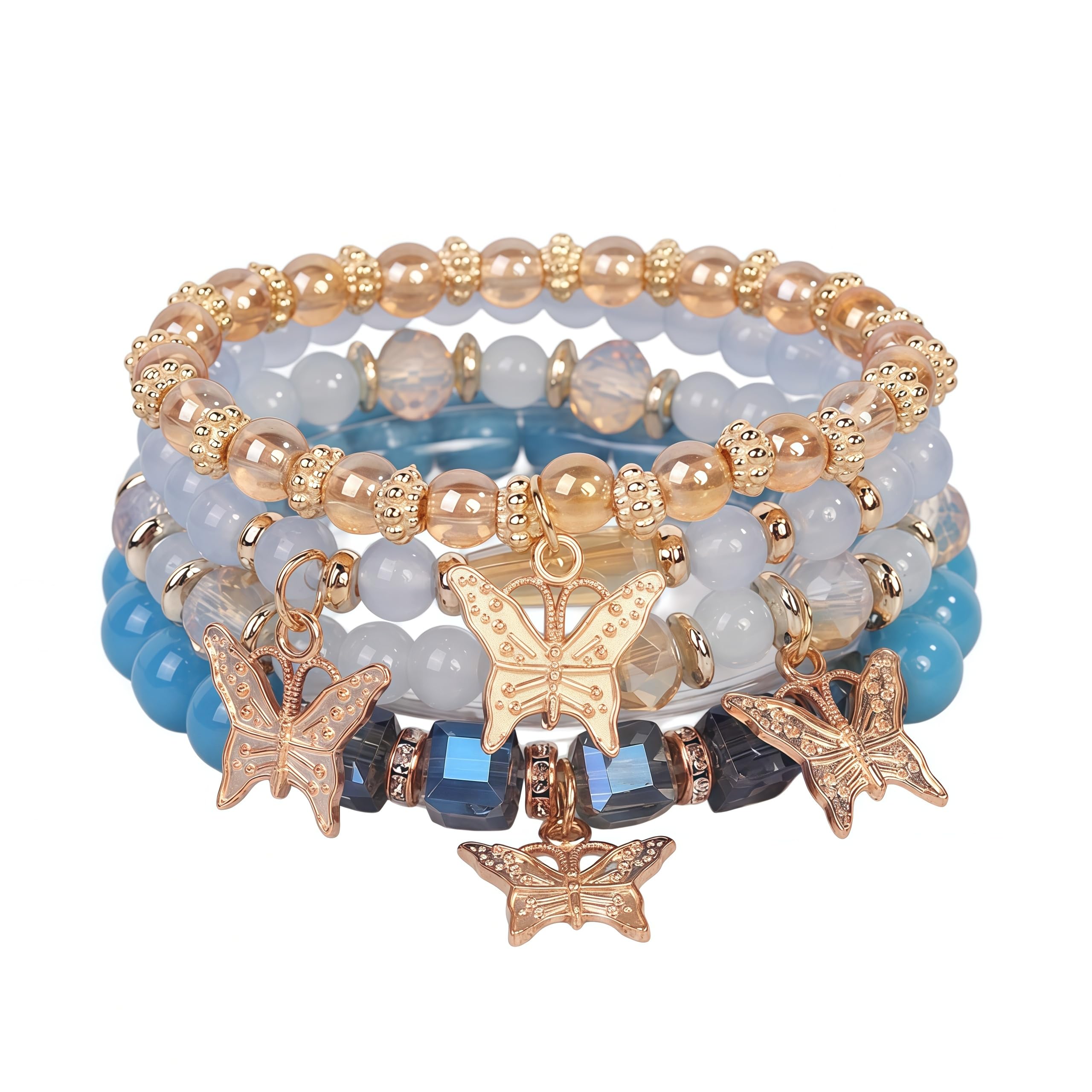 Boho Flower Beaded Bracelet Set for Women - Multilayer Crystal & Flower Charm Stackable Bracelets, Fashion Jewelry Gift for Her