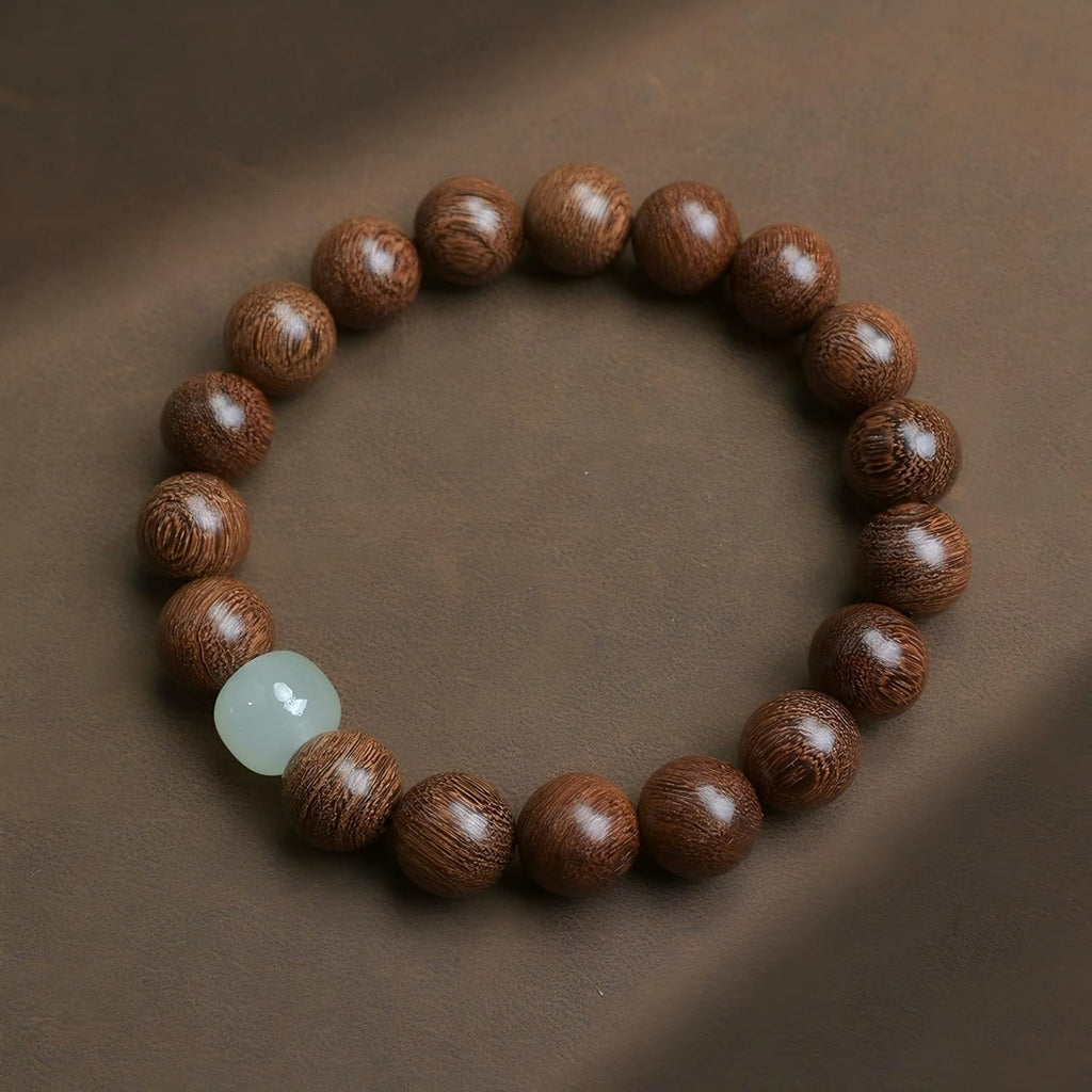 Feng Shui Wood Bracelet, Natural Golden Sandalwood Buddhist Mala for Wealth Luck Prosperity, Positive Energy Meditation Bracele