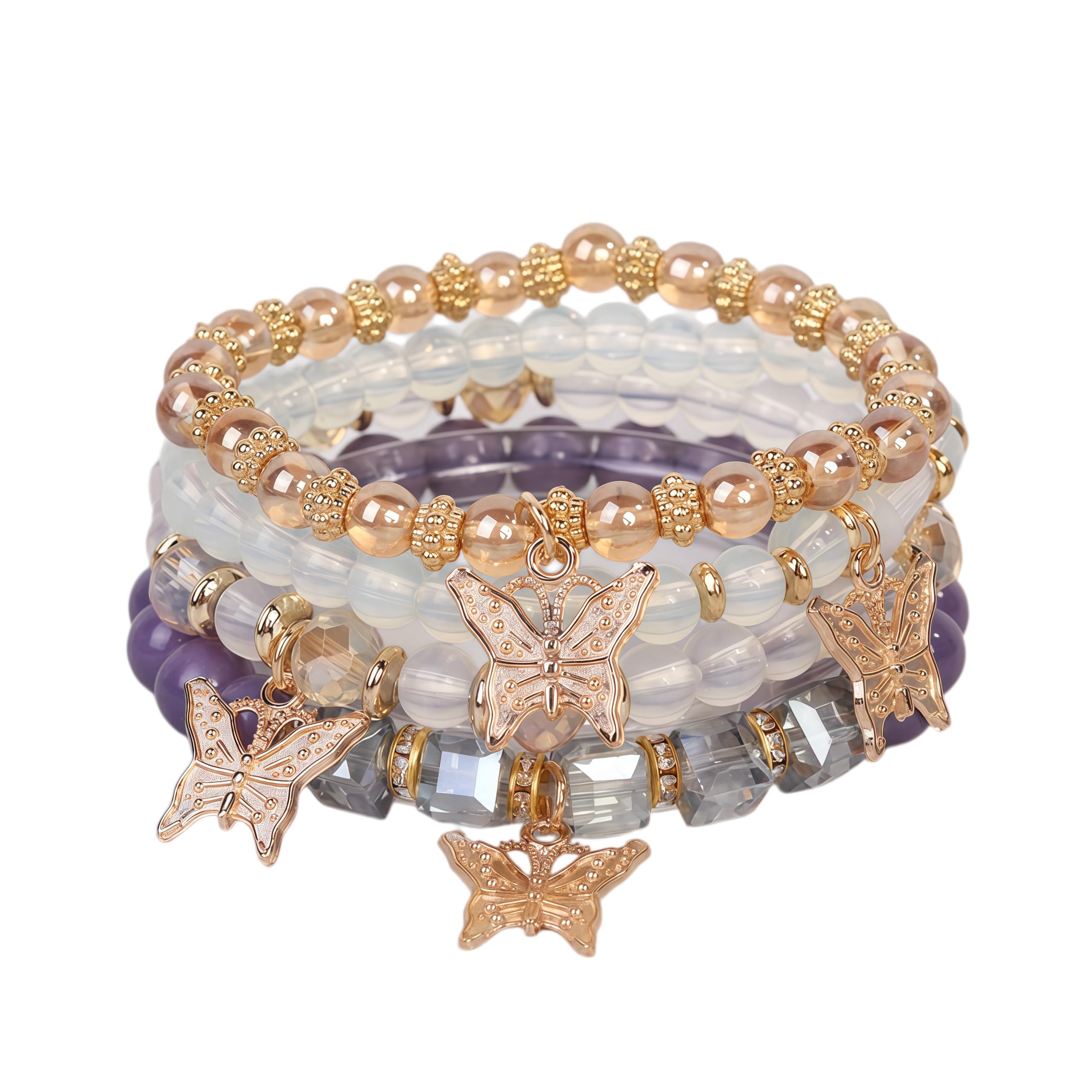 Boho Flower Beaded Bracelet Set for Women - Multilayer Crystal & Flower Charm Stackable Bracelets, Fashion Jewelry Gift for Her