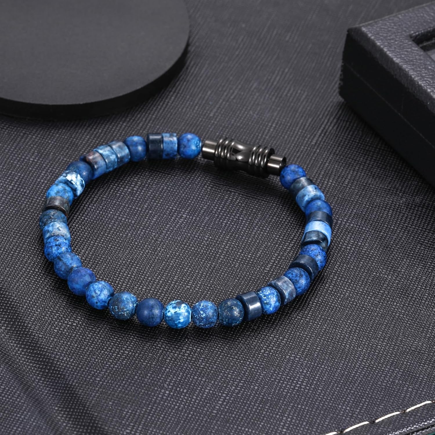 Beaded Bracelets for Men Women Hematite  Lapis Lazuli Mens Bracelet Gemstone Jewelry for Him