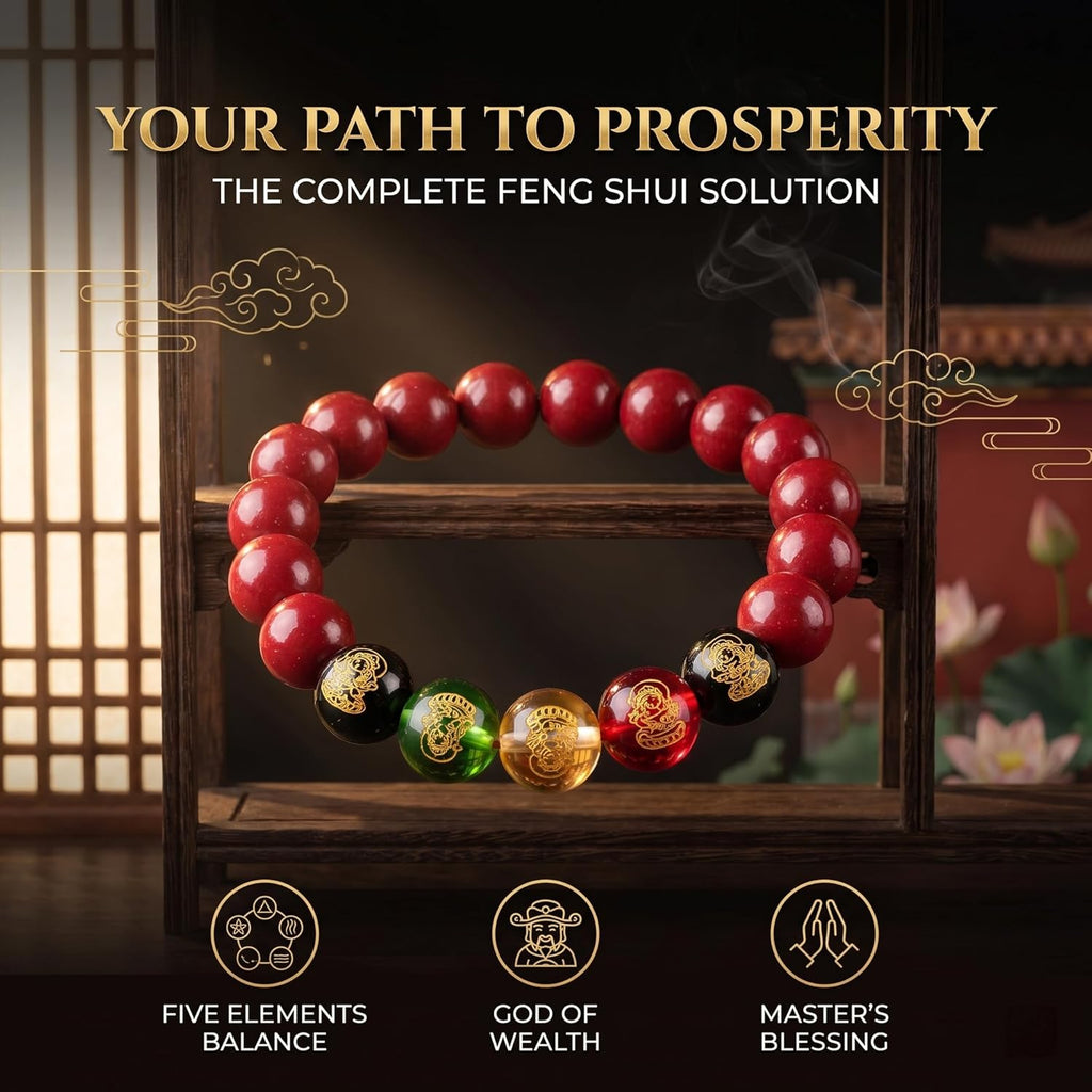 Cinnabar Red Beads, Wealth-Attracting Bracelet, Attracts Wealth and Good Fortune, Accumulates Wealth, Feng Shui Jewelry