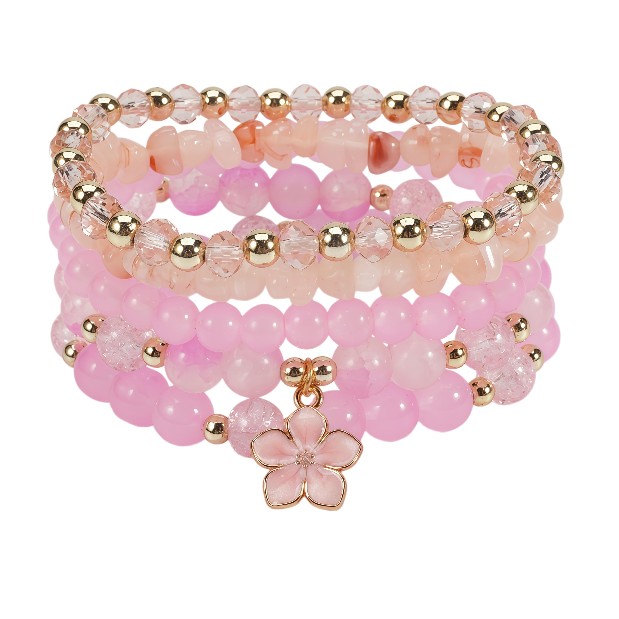 Boho Flower Beaded Bracelet Set for Women - Multilayer Crystal & Flower Charm Stackable Bracelets, Fashion Jewelry Gift for Her