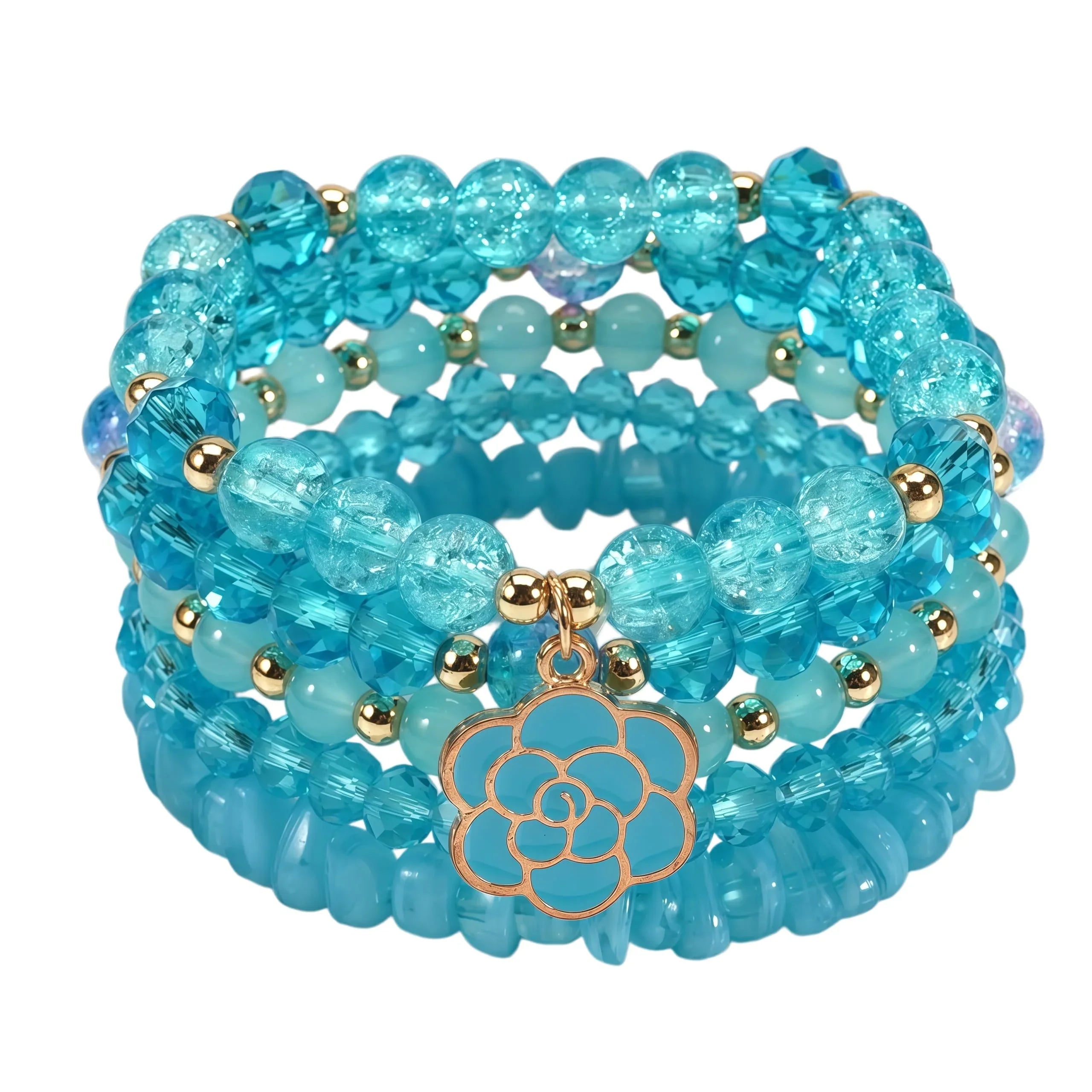 Boho Flower Beaded Bracelet Set for Women - Multilayer Crystal & Flower Charm Stackable Bracelets, Fashion Jewelry Gift for Her