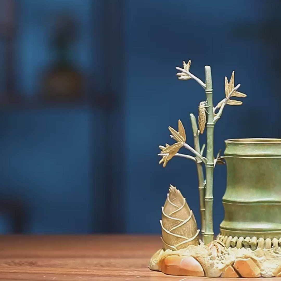 Brass Wealth Bamboo Pen Holder