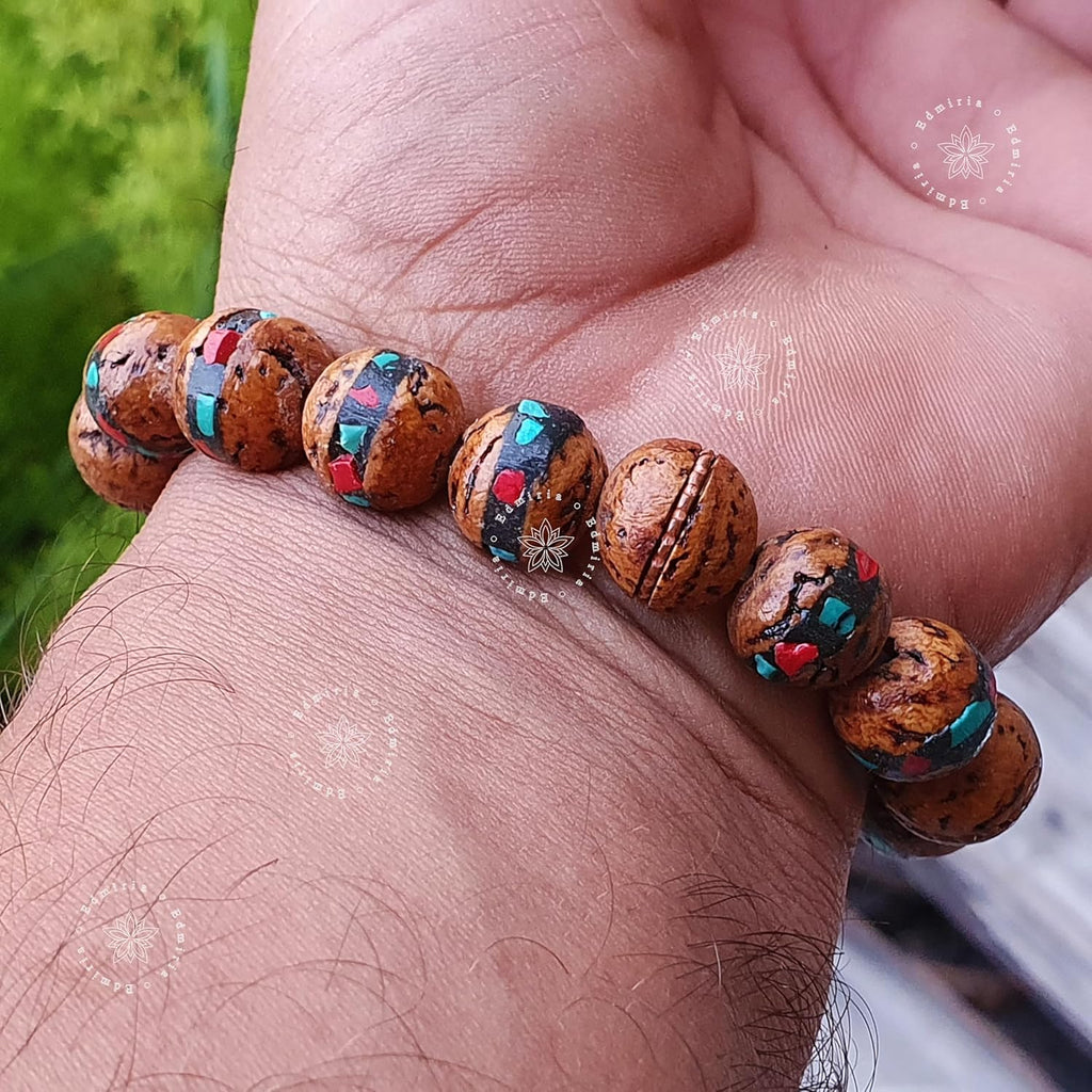 Tibetan-Style Bodhi Seed Bracelet — Hand-Strung Natural “Phoenix Eye” Prayer Beads